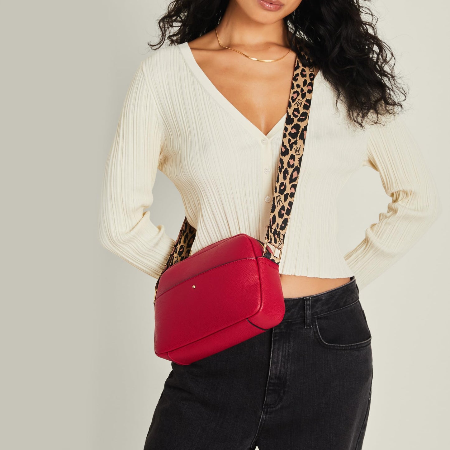 Accessorize London Women's Red Curved Camera Sling Bag | Ladies Purse Handbag | crossbody bags for women| Ladies Gift