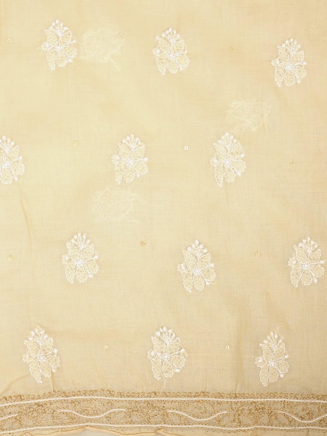 Ada Hand Embroidered Lucknowi Chikankari Unstitched Cotton Dress Material Suit Piece with Dupatta for Women 01A984806 Fawn