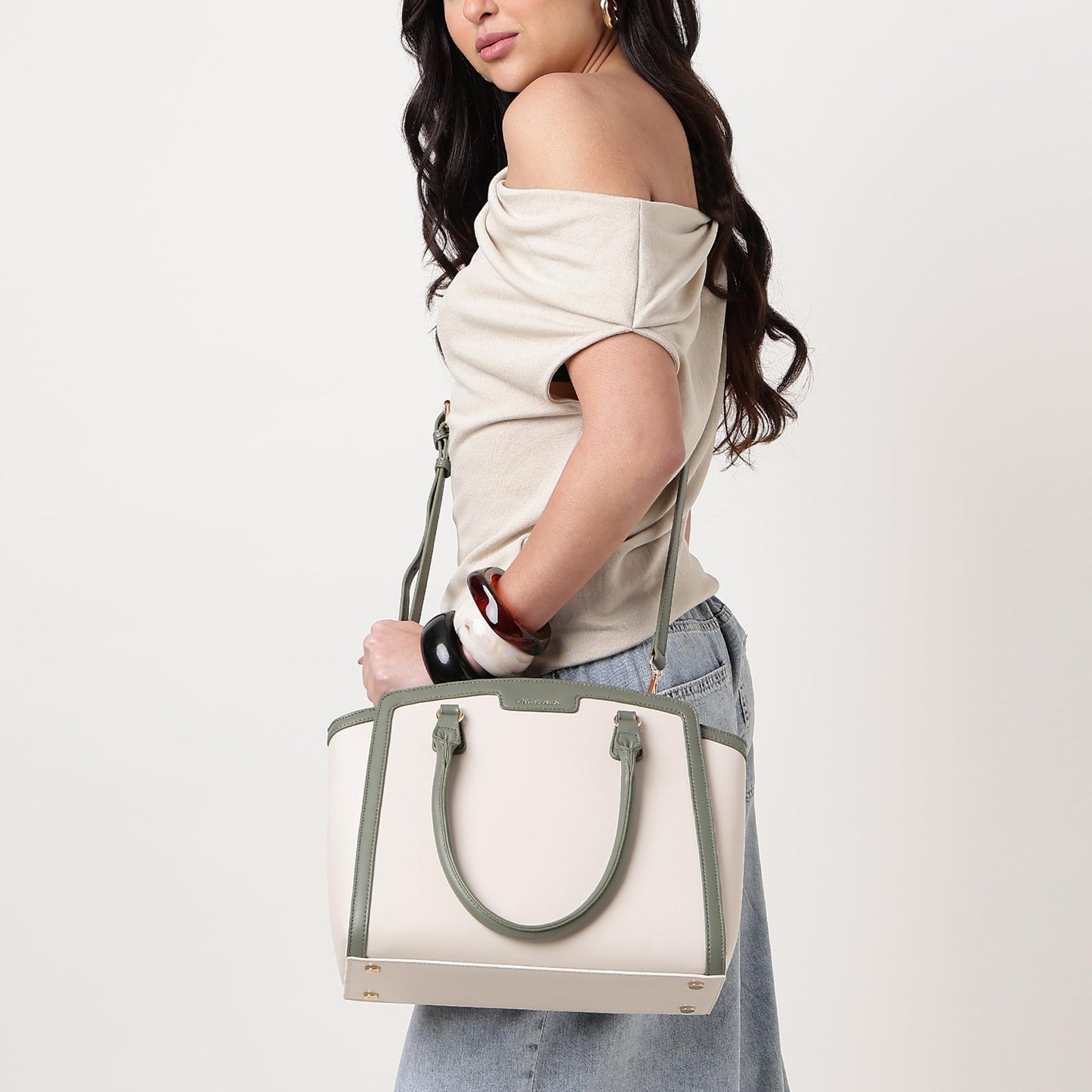 Fastrack White Core Satchel | Women’s Faux-Leather Handbag in Black | 2 Compartments, Zipper Pockets, External Pocket & Detachable Strap | Gold Hardware