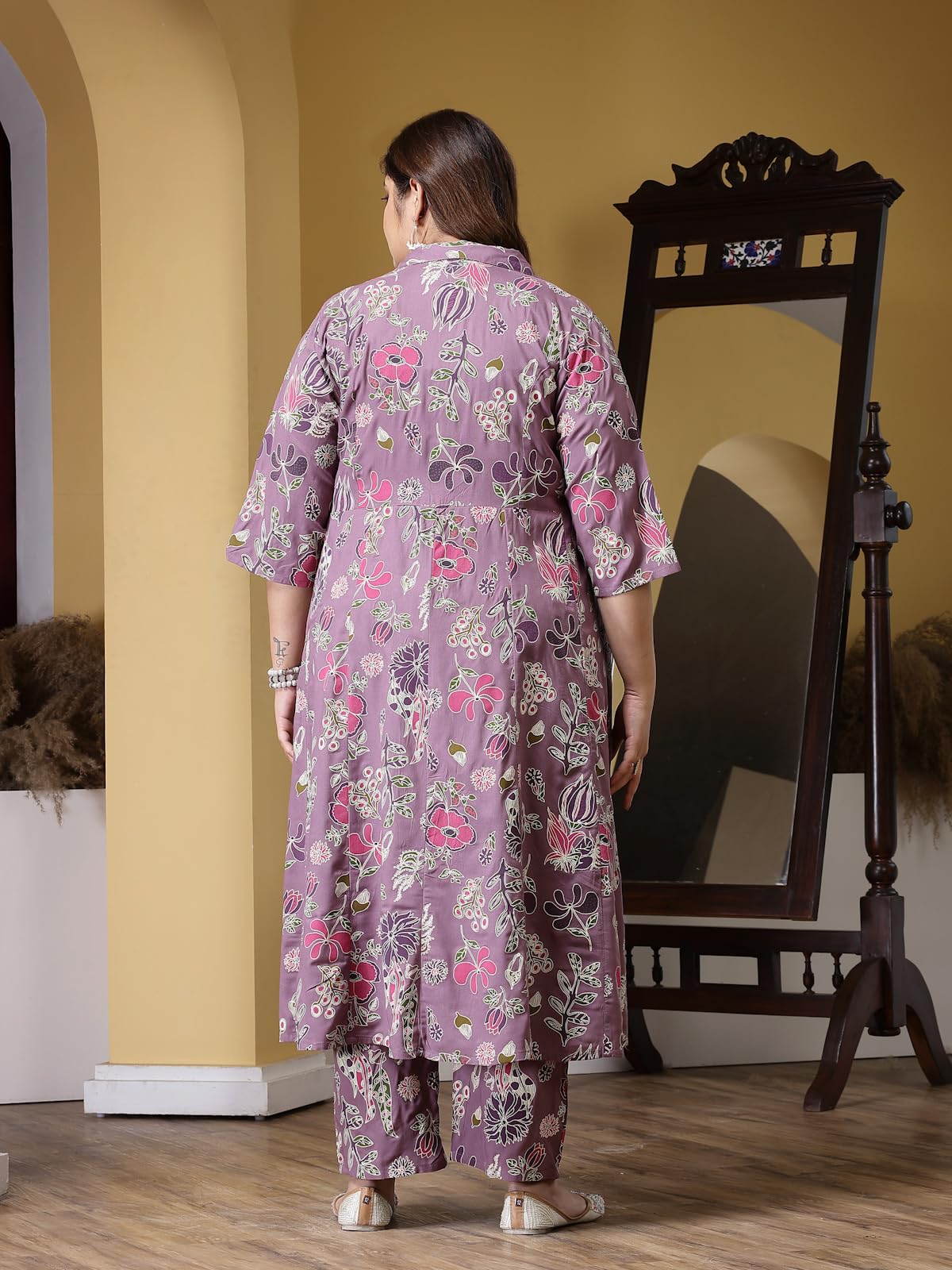 Stylum Women's Plus Size Floral Printed Rayon Kurta Pant Set