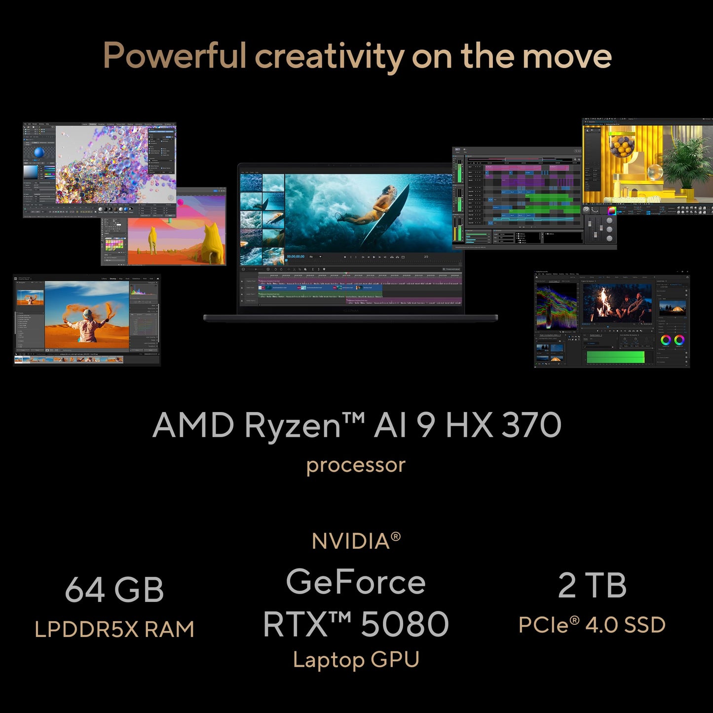 ASUS ProArt P16 OLED (2025), AMD Ryzen AI 9 HX 370, RTX 5080-16GB,64GB RAM, 2TB SSD, 16"/40.64cm Touchscreen, 4K, 120Hz,Windows 11,M365 Basic (1Year)*/Office 2024, Nano Black, 1.95Kg,H7606WW-SE023WS