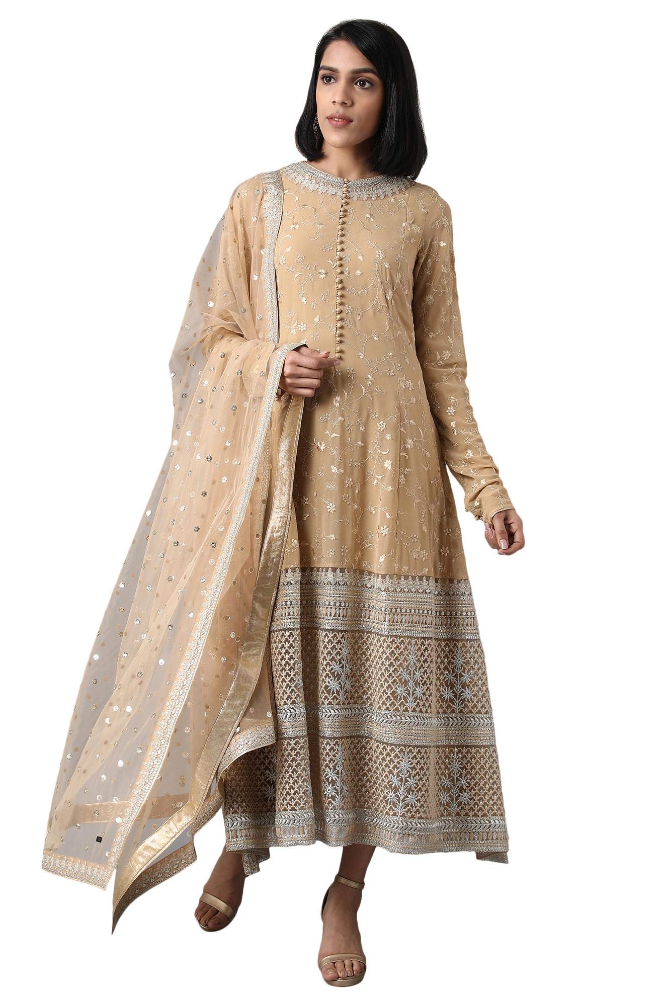 W for Woman Women's Cotton Salwar Suit Set (20FESP10206-310393_Beige_12 (Large))