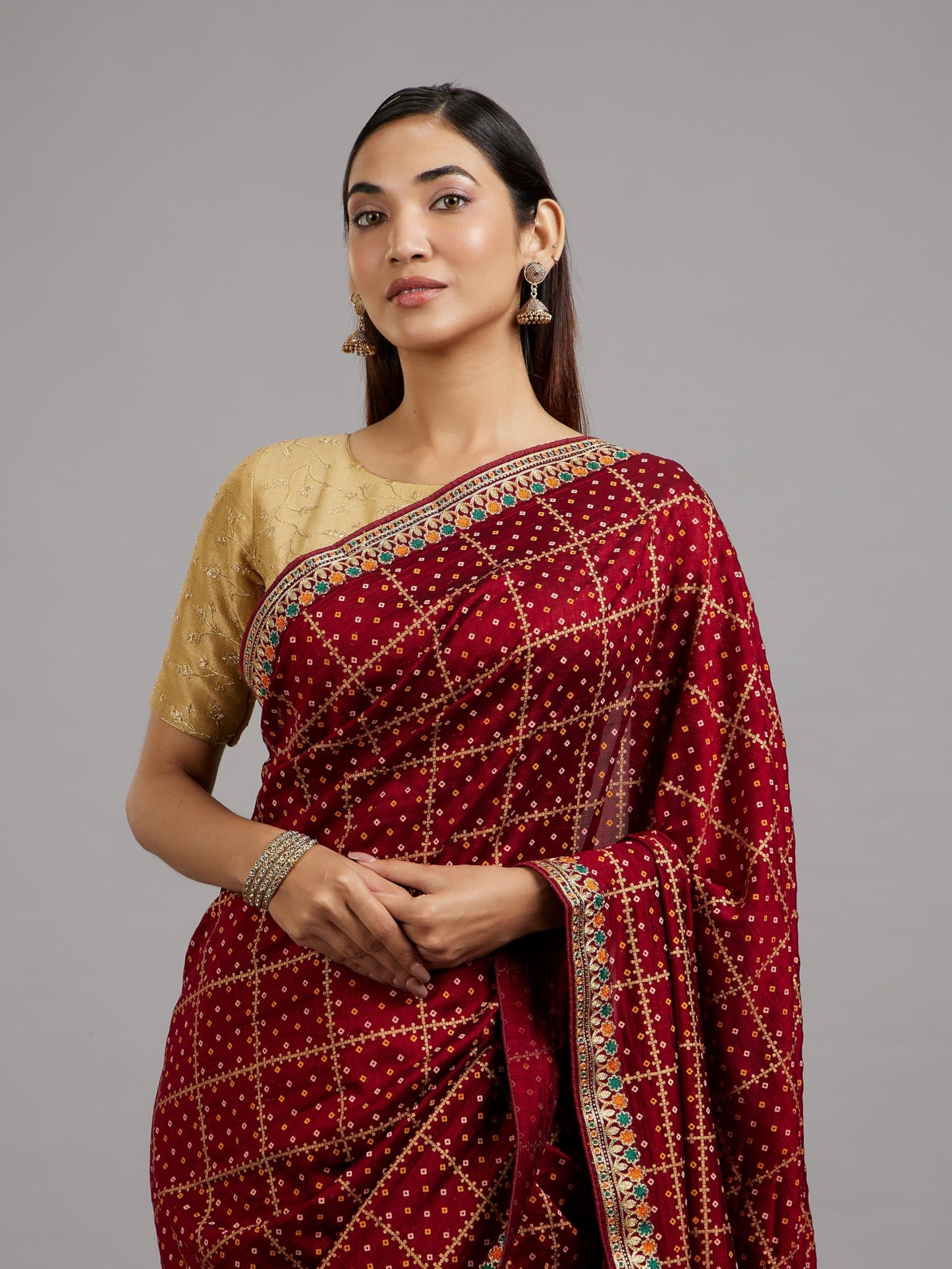 MOHEY Women's Art Silk Embroidery|Stone Work| Zari Weave Saree(Maroon)