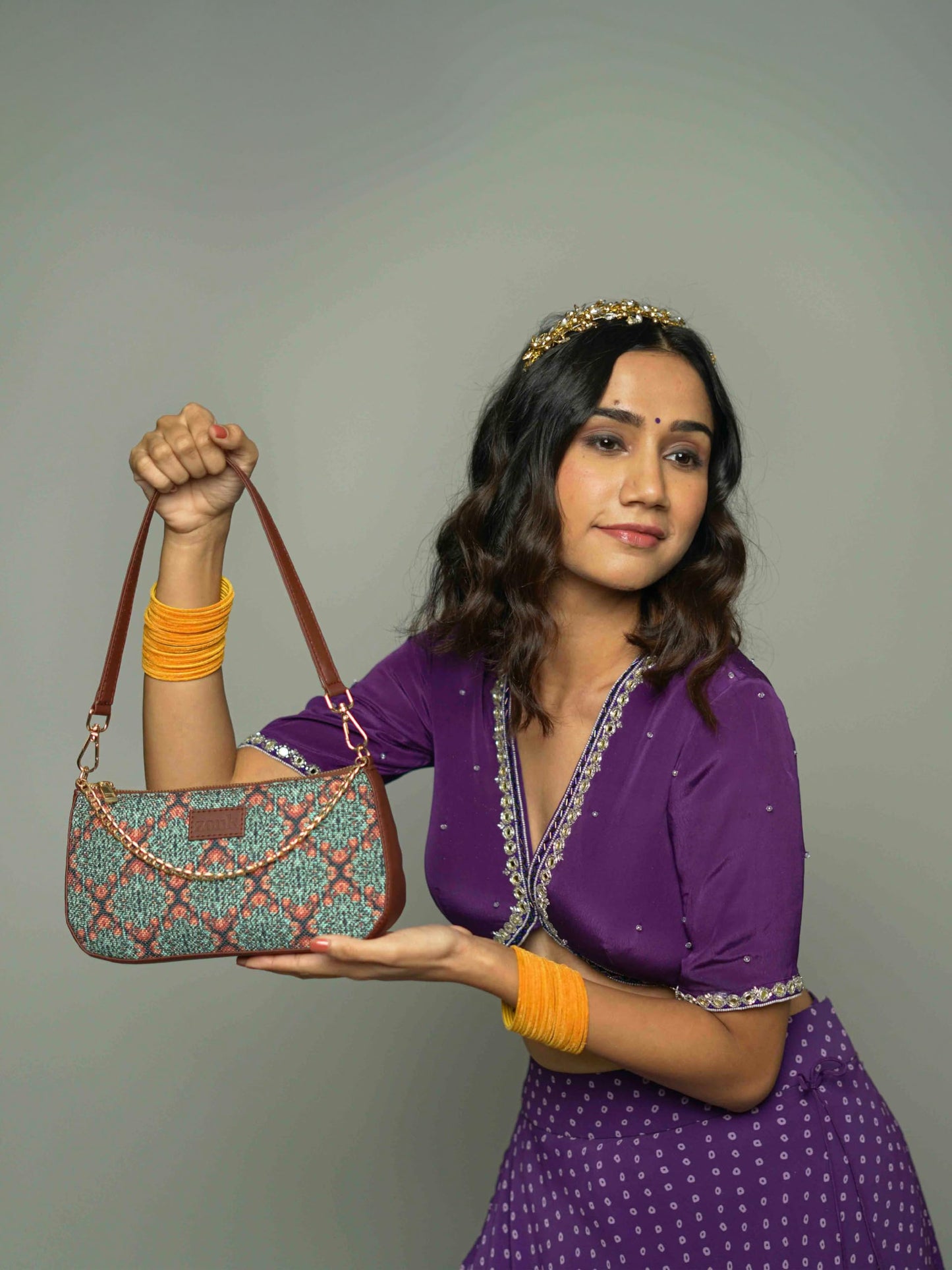 ZOUK Baguette Bag | Crossbody Bags for Women | Women's Handbags | Stylish Sling Bag for Woman | Vegan Leather Evening Bag | Travel & Office Use | Purse and Wallet | Kolkata Nouveau Print