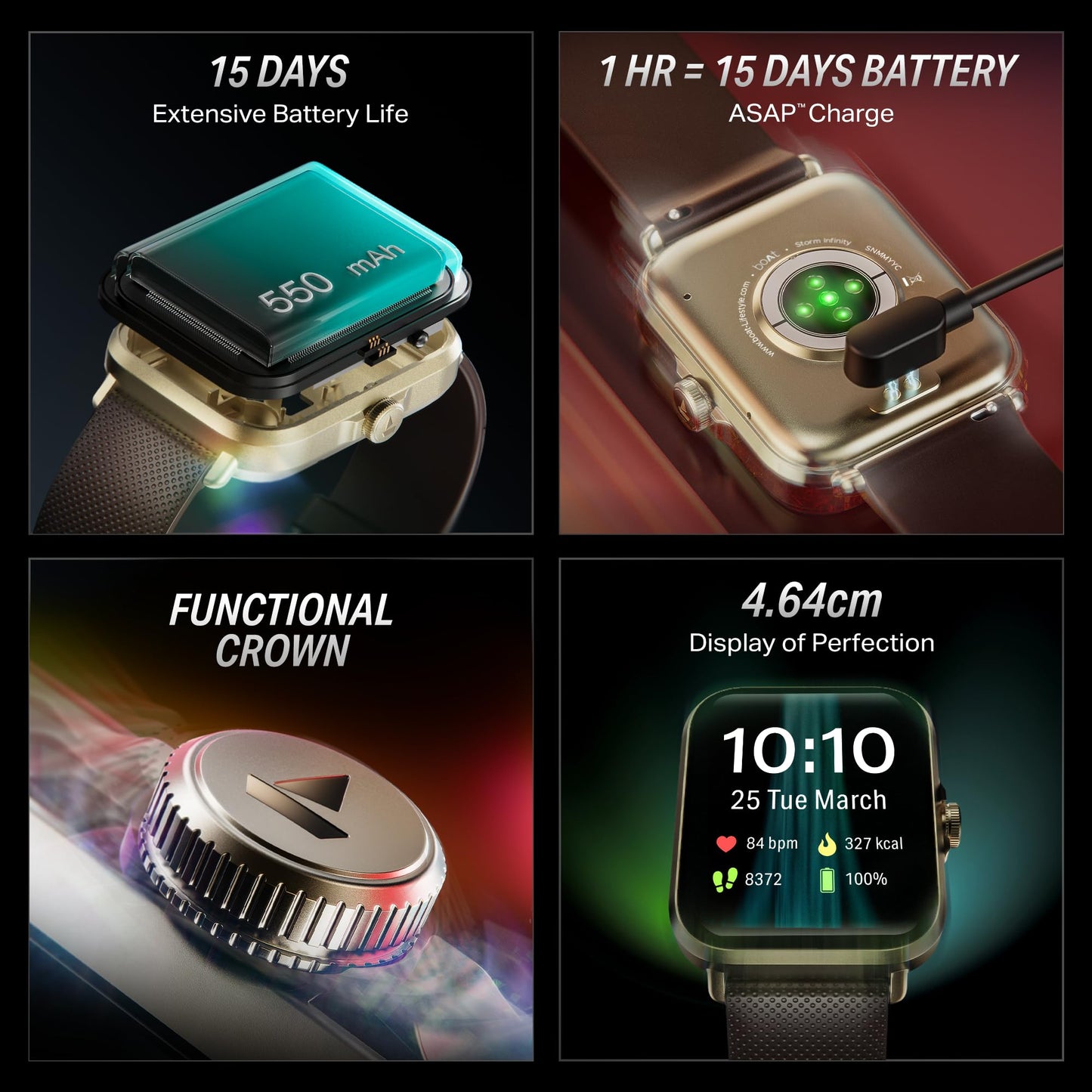 boAt New Launch Storm Infinity w/ 15 Days Extensive Battery Fueled by Huge 550mAh Battery, Fast Charge, 1.83”(4.65cm) HD Display, Functional Crown, BT Calling, Smart Watch for Men & Women (Brown)