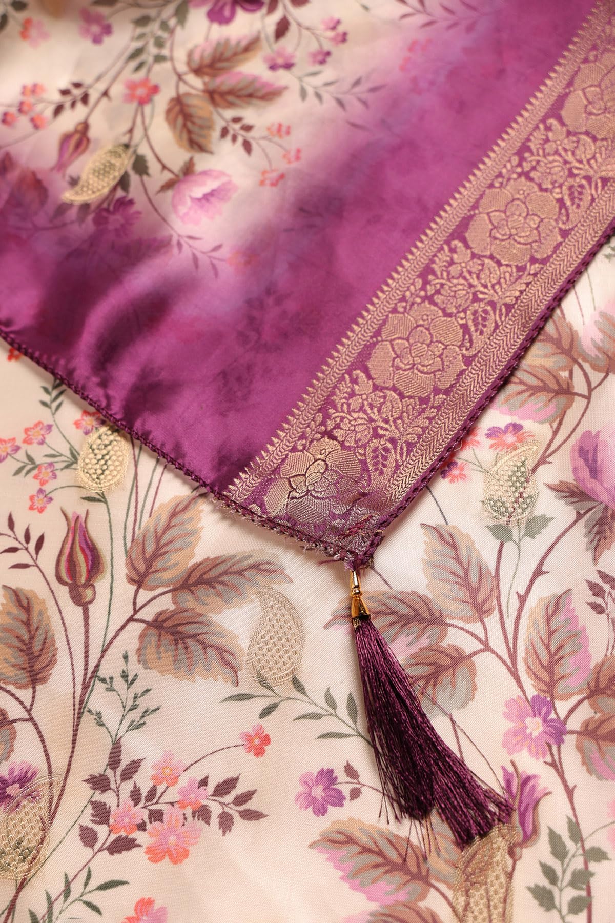 Soch Womens Purple Chinon Floral Salwar Suit With Beads And Stones