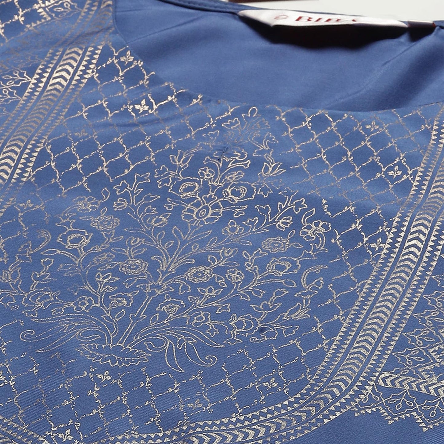 BIBA Women's Polyester Printed Narrow Salwar Kurta Dupatta (Skdassorted7666E_Blue_32)