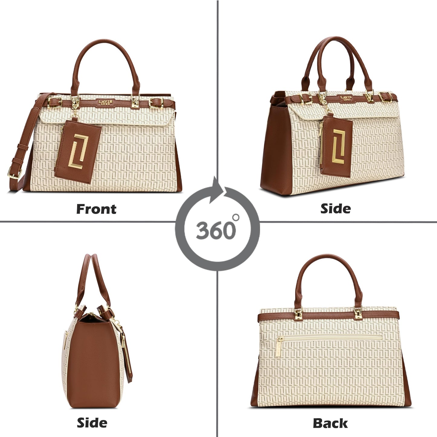 Lavie Luxe Women's Monogram Cindy Horizontal Satchel Bag | Satchel Handbag For Work | Ladies Purse | Stylish Shoulder Bag | Gift For Women
