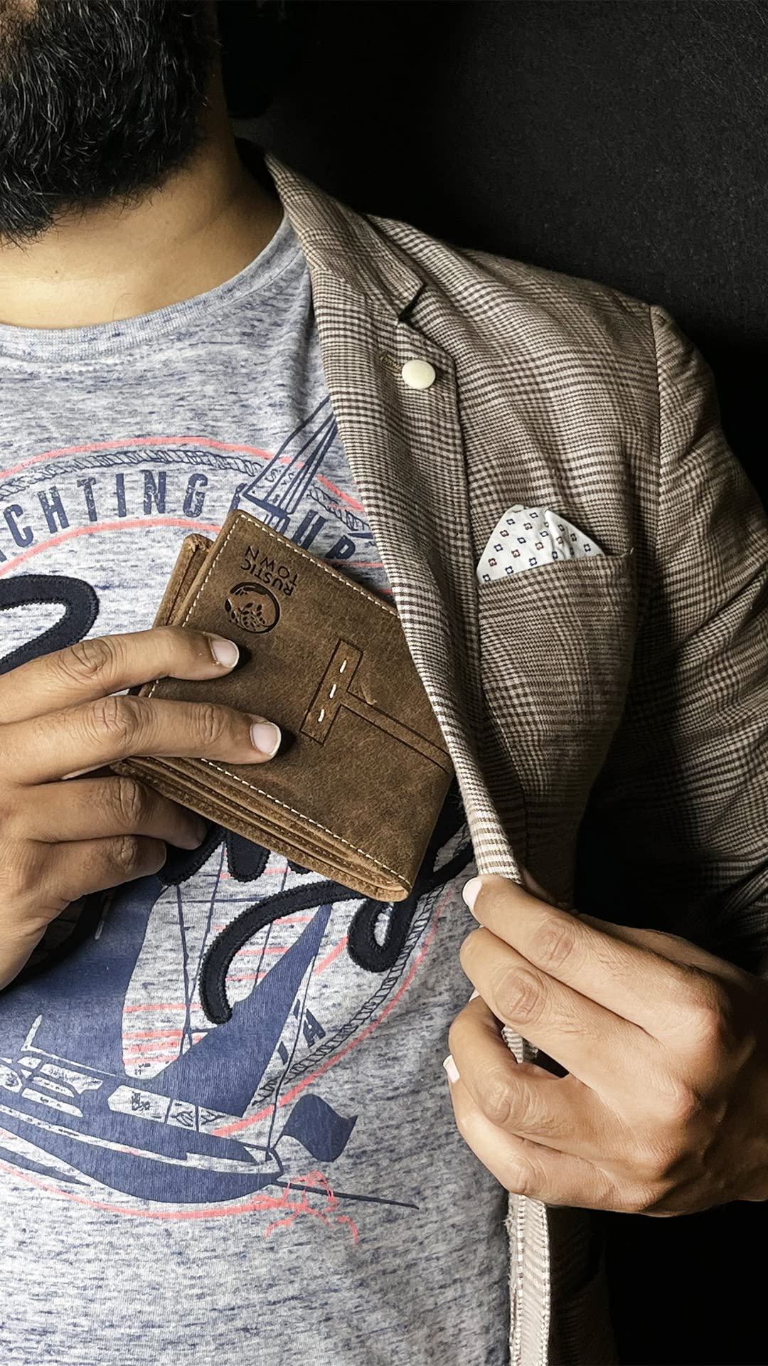 RUSTIC TOWN Mens Wallets - Full Grain Leather RFID Wallet for Men with ID Window, Card Slots and Coin Pocket (Large, Dark Brown)