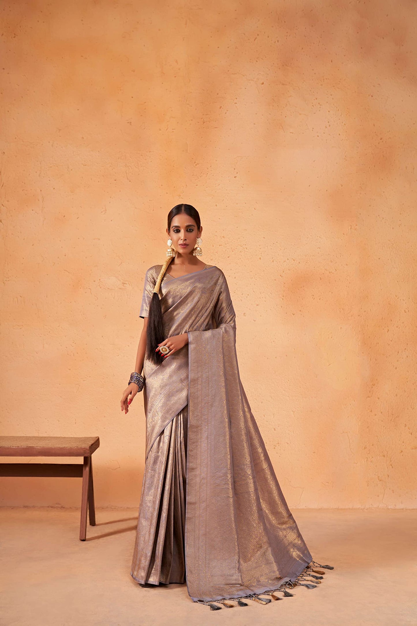 Vardha Women's Kanchipuram Art Silk Saree with Unstitched Blouse Piece - Tissue Zari Woven Work Sarees for Wedding (Abarna Silk_498)