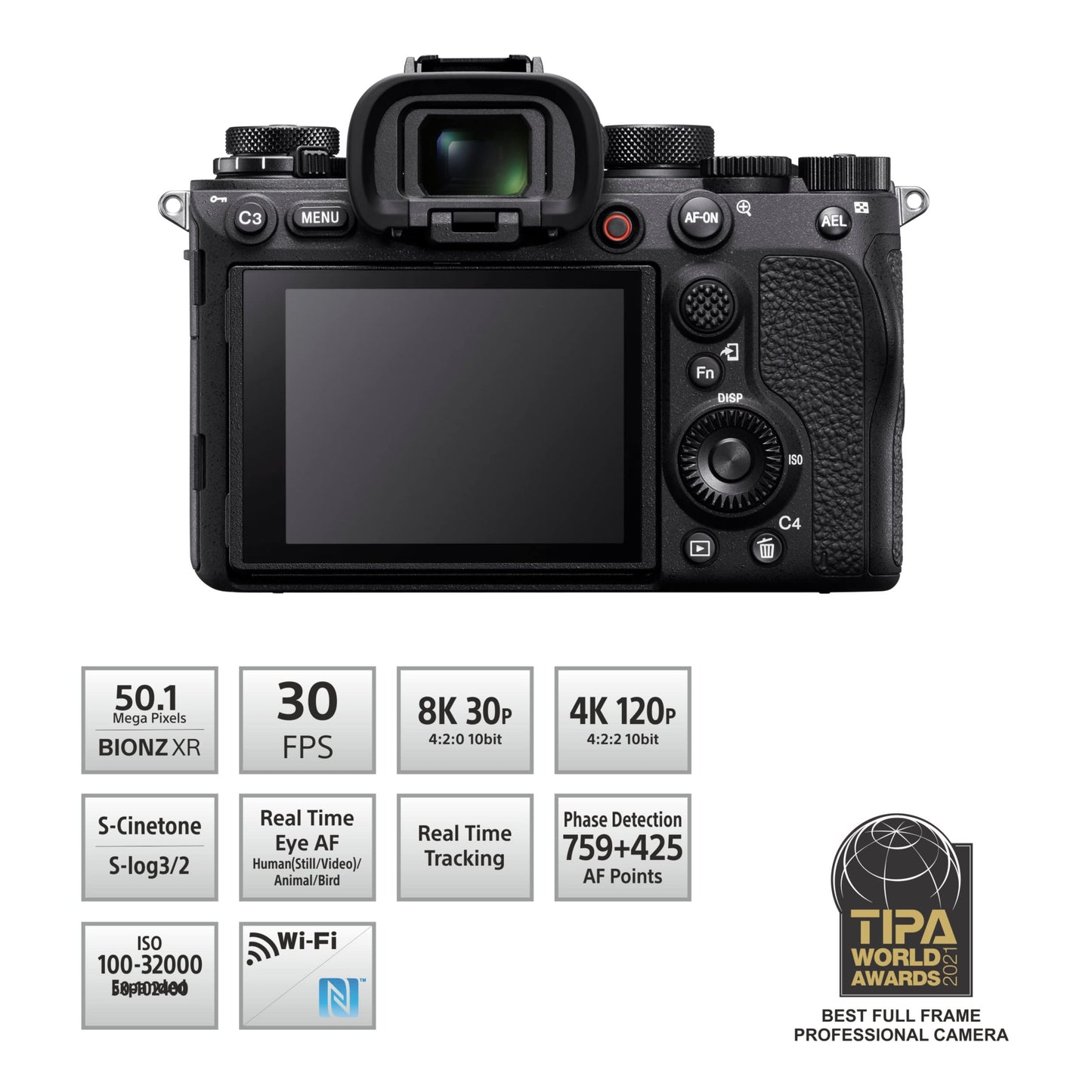 Sony Alpha ILCE-1 Mirrorless Full-Frame Camera | 30 FPS | 50.1 MP | 8K 30P, 4K 120P | Real-time Eye AF, Real time Tracking - Black