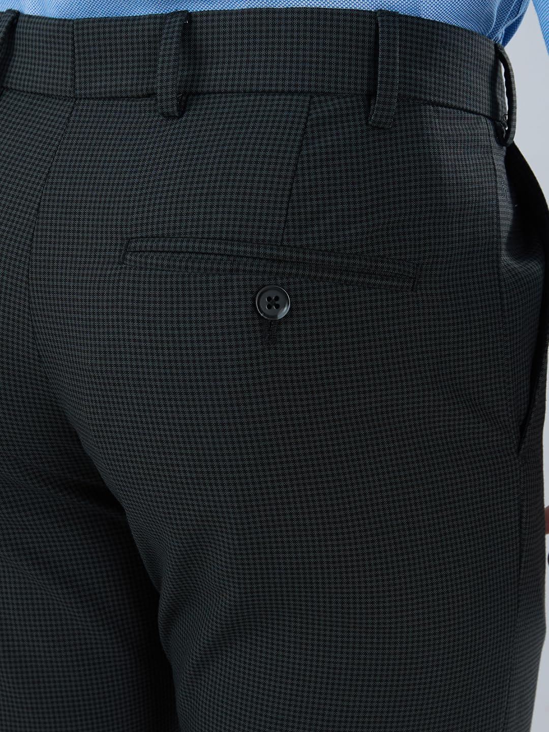 Raymond Men’s Slim Fit Formal Trousers, Poly Viscose Blend, Checked Pattern Design, Office Wear | Dark Grey