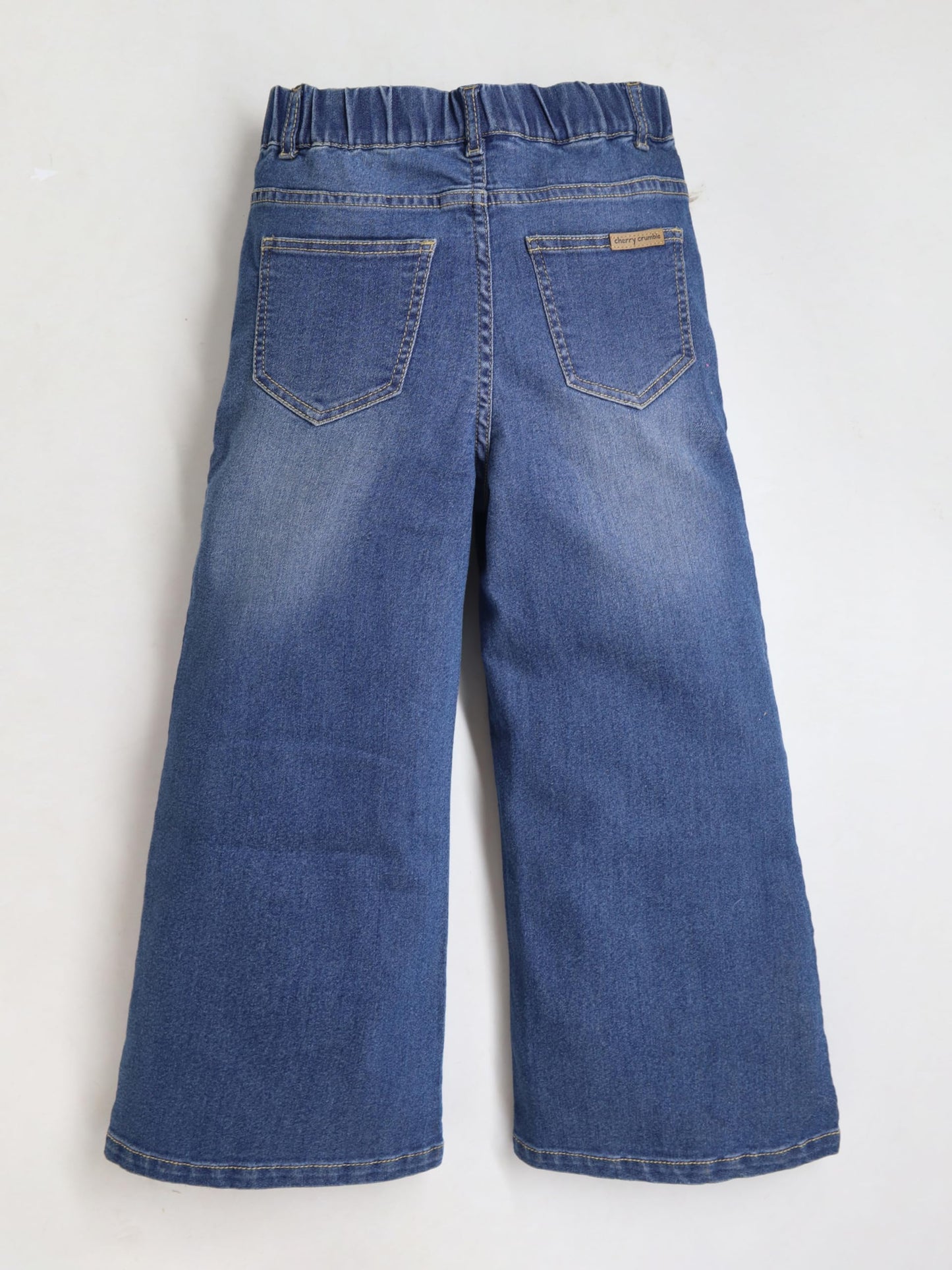 Cherry Crumble Denim Blue Dyed/Washed Denim Casual Wear Wide Leg Summer Jeans for Girls