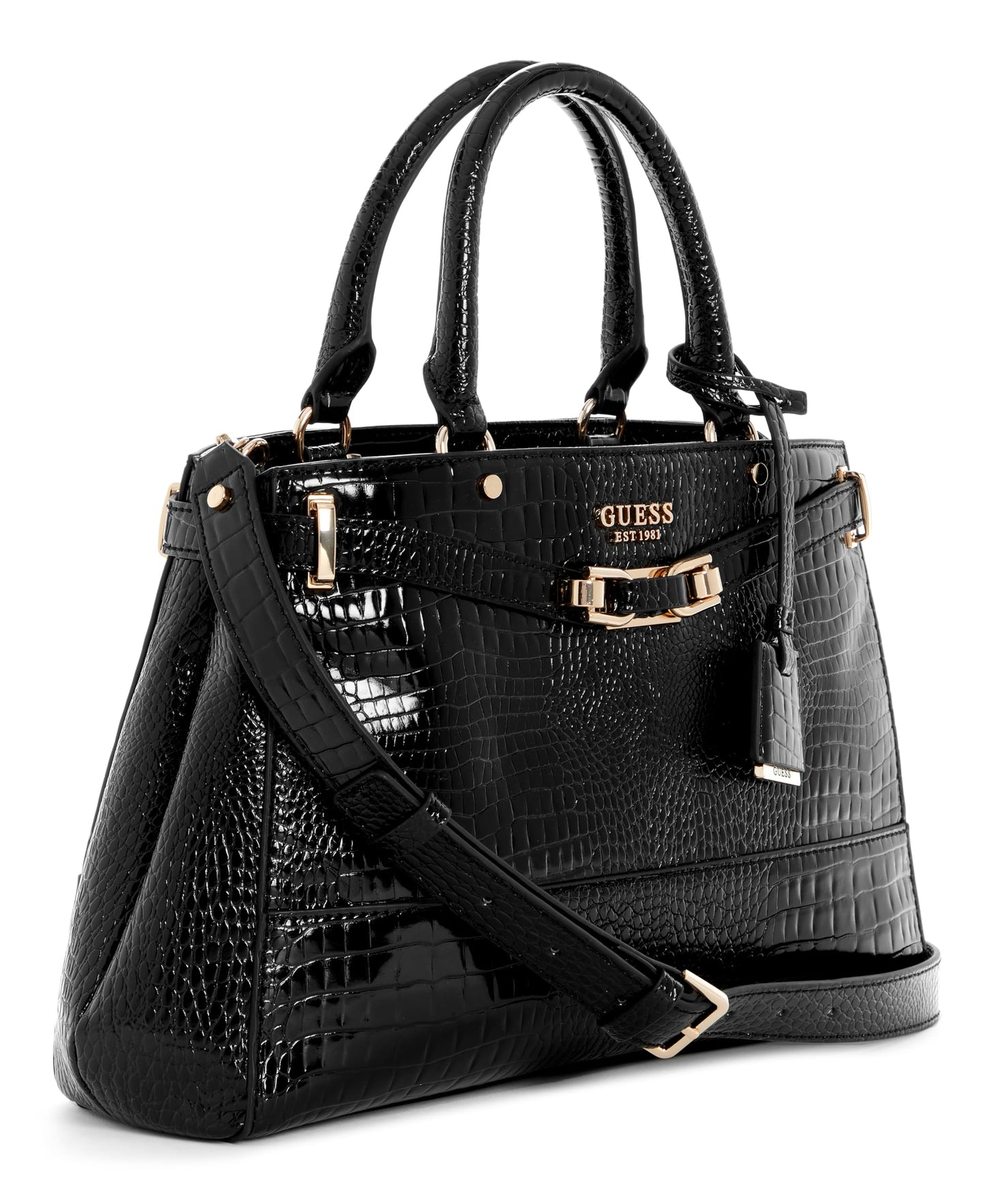 GUESS Black Solid Silvye Luxury Satchel Bag