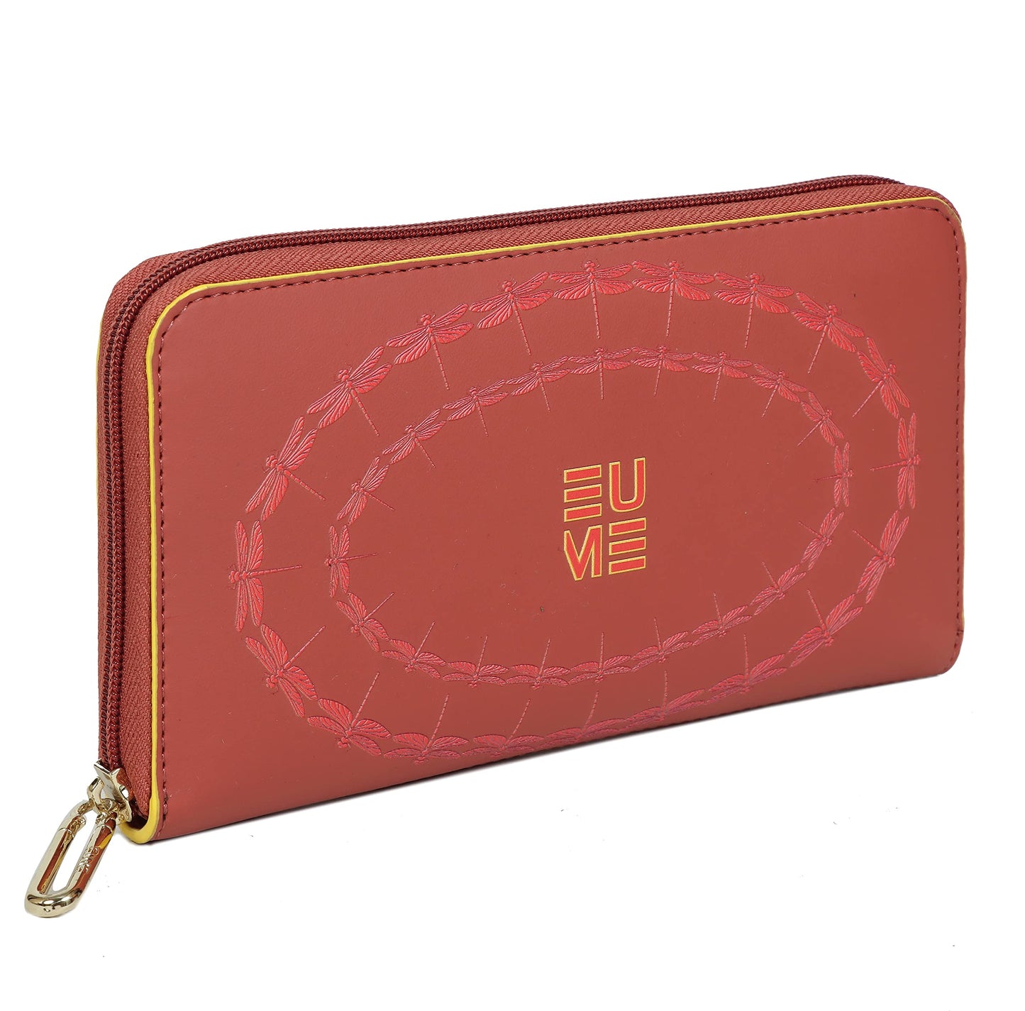 EUME Bandwing Vegan Leather Dragonfly UV Printed Wallet for Women | Ladies Purse with Card Holders Phone Pocket | Purse for Women |Hot Sauce Red Color