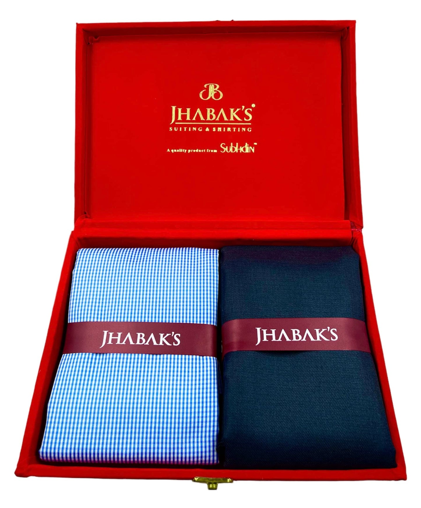 JHABAK'S Checkered Shirt and Trouser Fabric 20 - Polycotton Material - 2.25m Shirt Cloth - 1.20m Pant Piece for Men (Small Blue Checks)