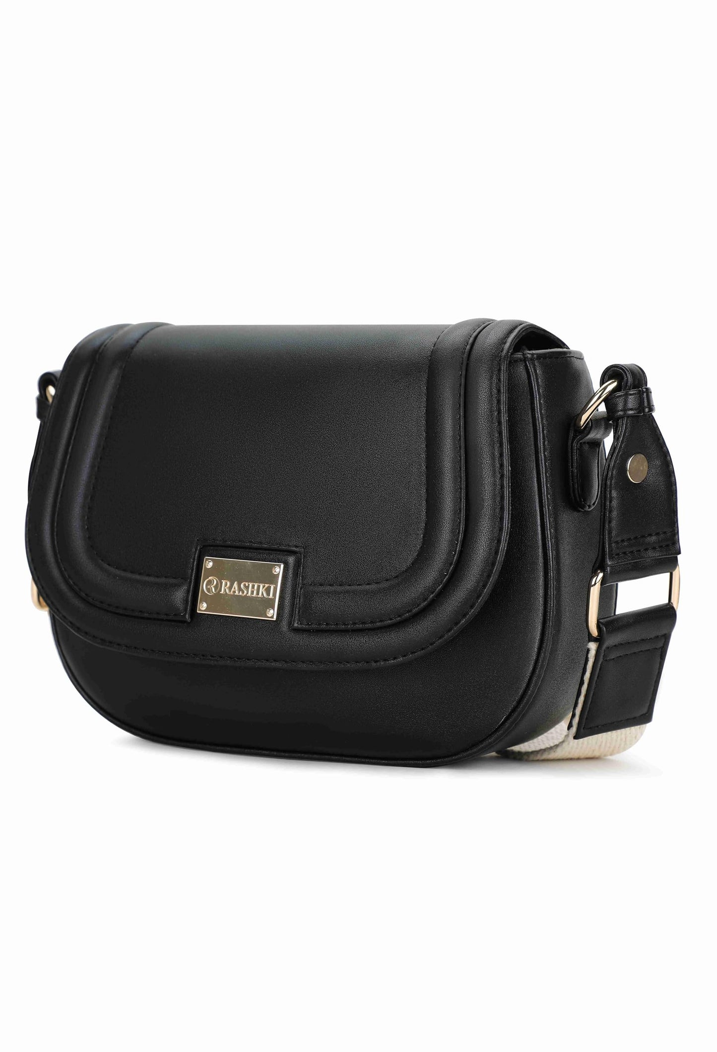 RASHKI ALYA- Womens Crossbody Vegan Leather Handbag | Spacious | Unique Shape | Party Purse | Magnetic Button Closure (Black)