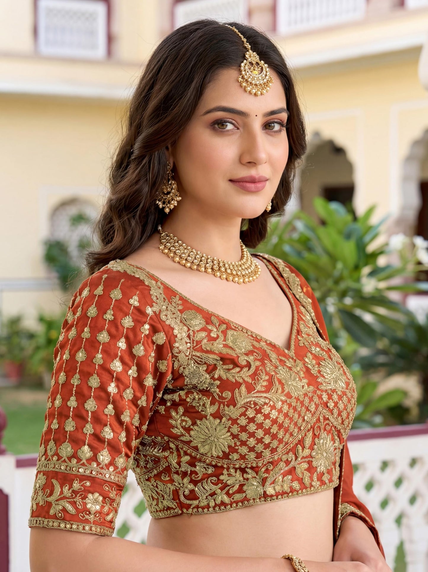 Zeel Clothing Women's Thread and Sequins Embroidered Work Silk Lehenga Choli With Dupatta (5135-Orange-Women-Lehenga-Choli-Latest; Free size) (Orange)