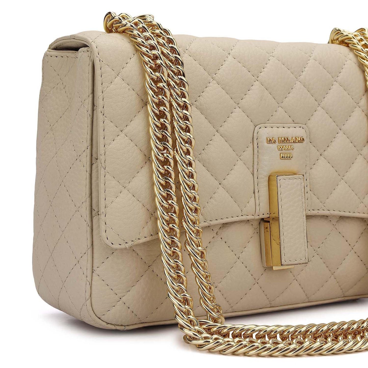 Da Milano Leather Shoulder Bag for Women - White (Small)