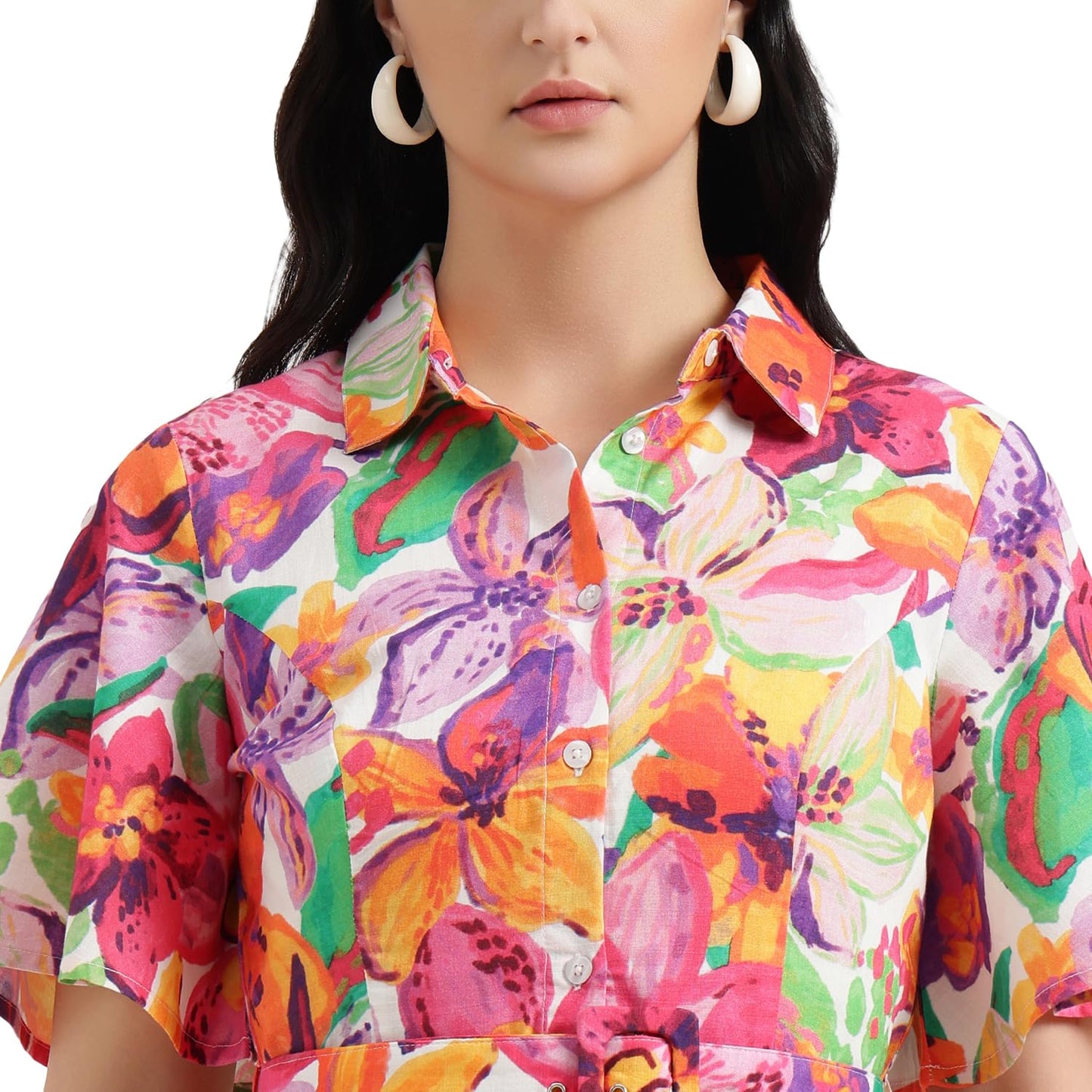United Colors of Benetton Regular Fit Spread Collar Floral Dress (Size : 2XL) - 26P4WVNDR325I901 Multicolour