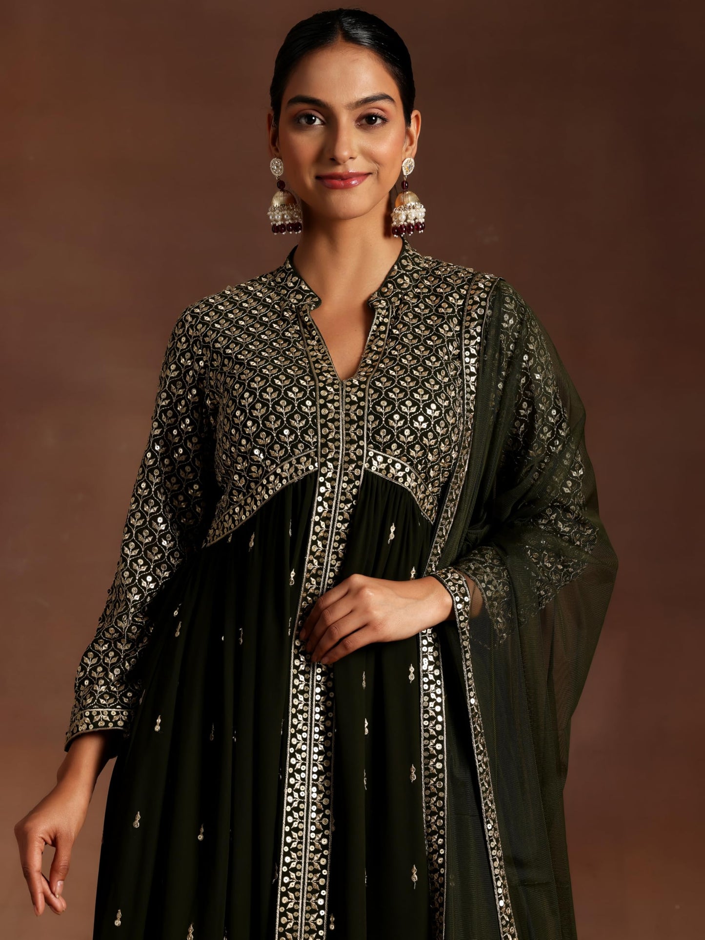 Libas Women's Georgette Kurta Set (35852_Olive