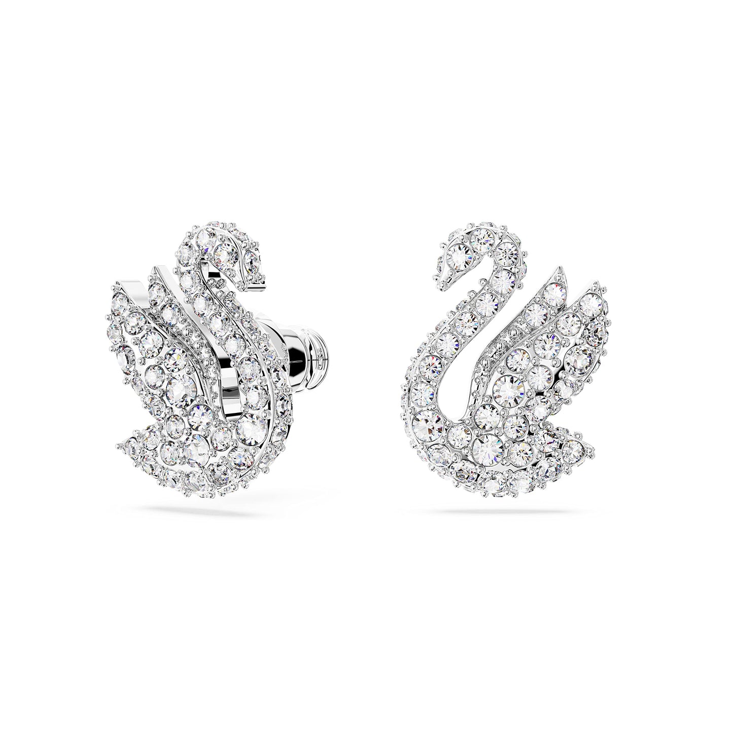 Swarovski Iconic Swan stud earrings, Swan, White, Rhodium plated