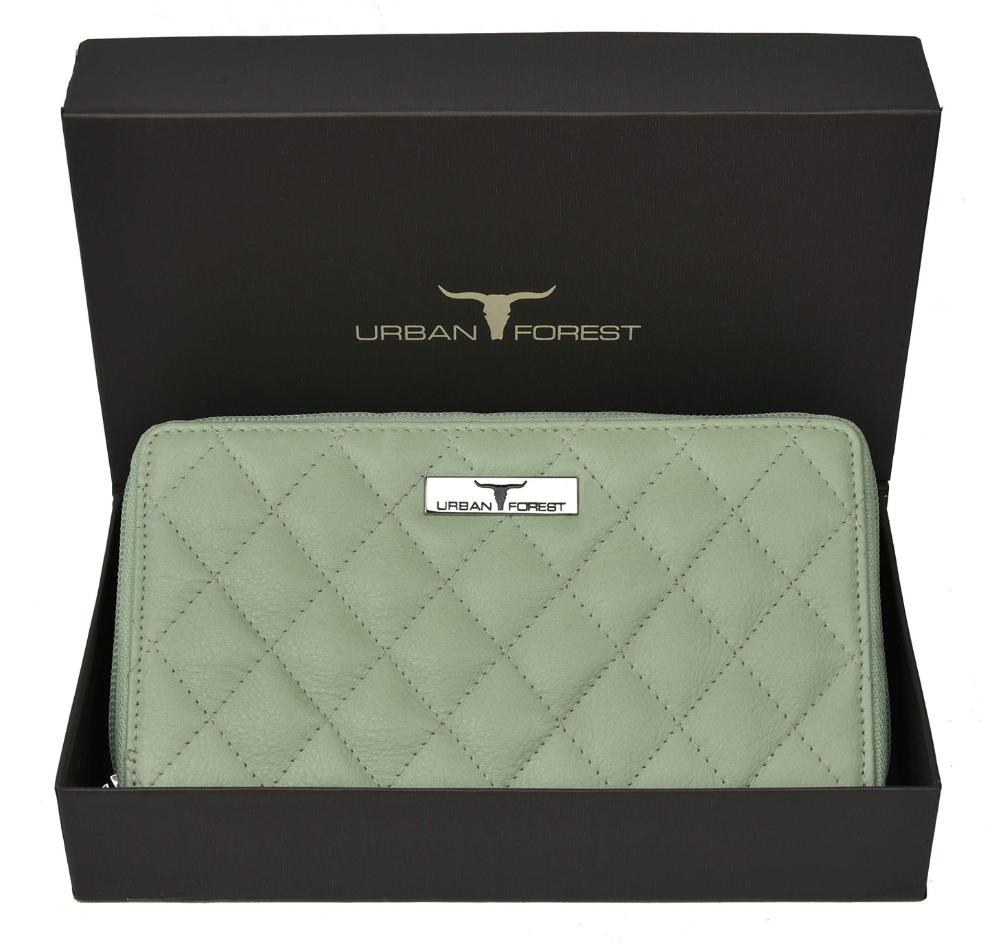 URBAN FOREST Grace Quilted Mint Green Leather Wallet/Clutch for Women