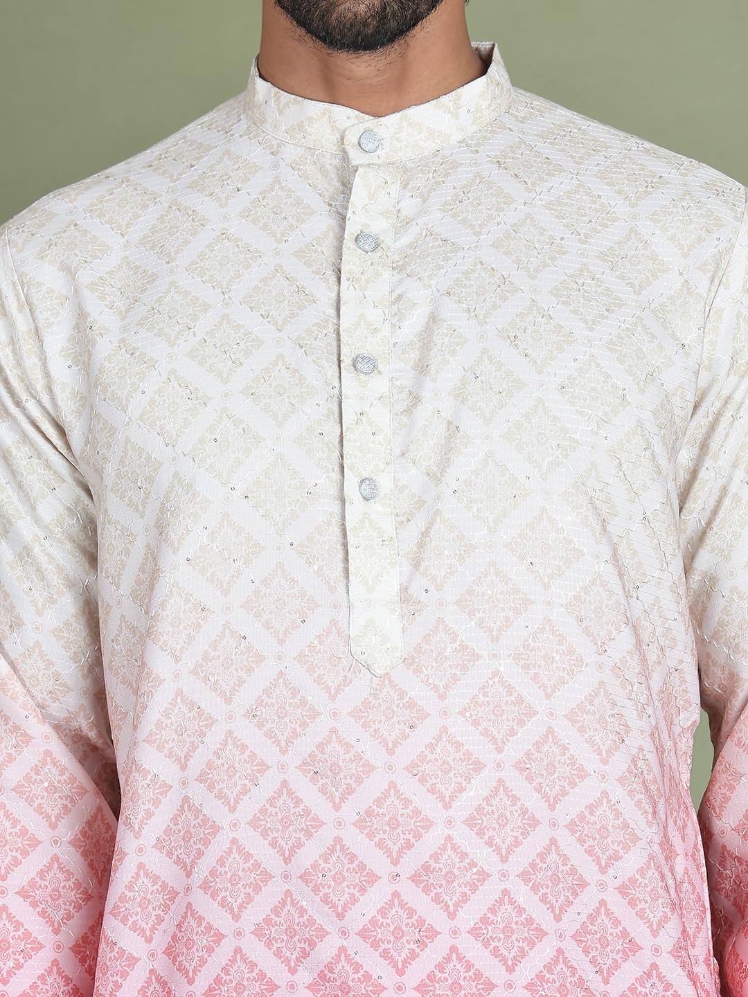 Jompers Ombre Printed Kurta Pyjama Set For Men - Peach, M
