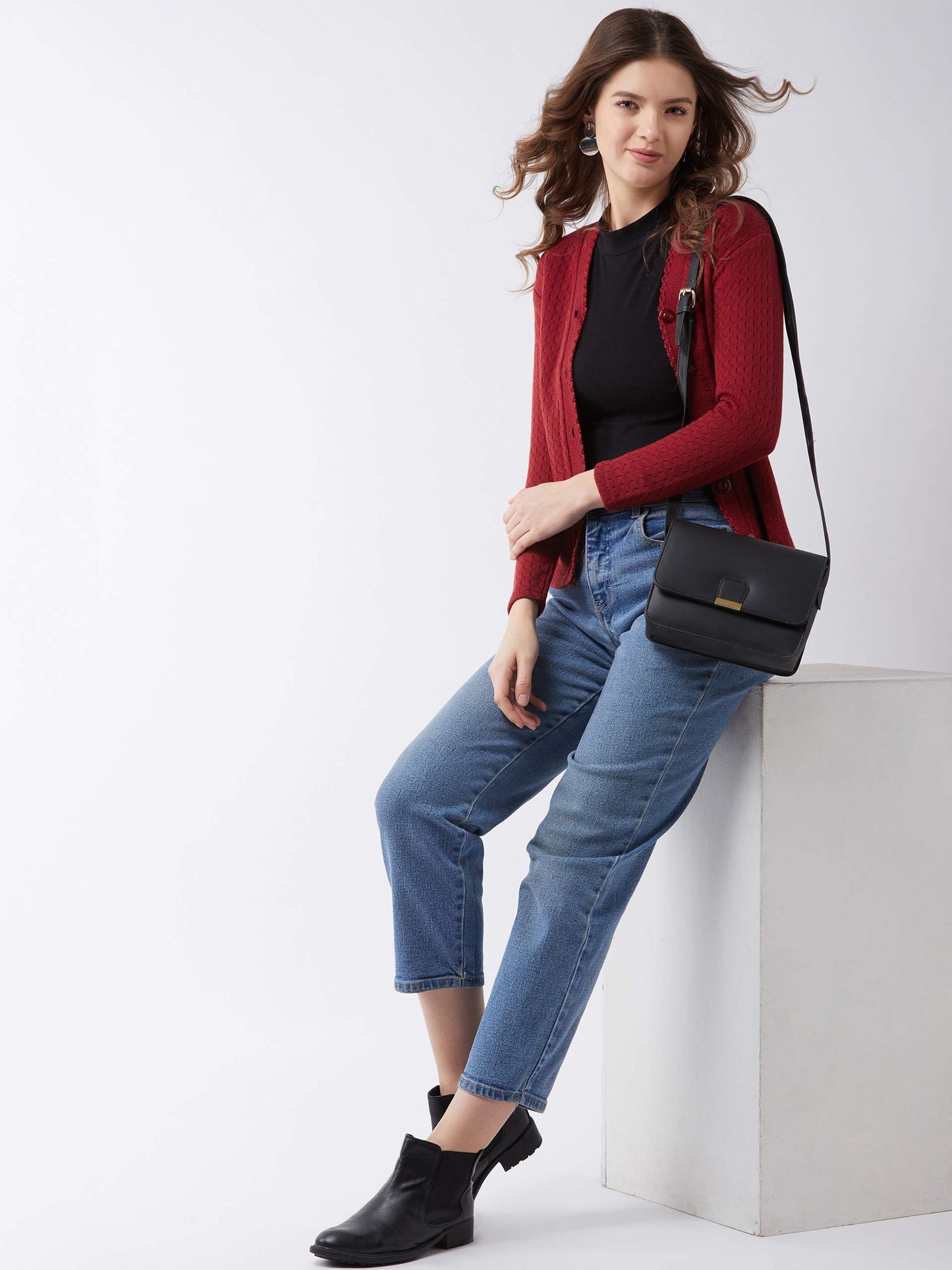 Pivl Self Design V Neck Casual Women Sweater (XX-Large, Maroon)