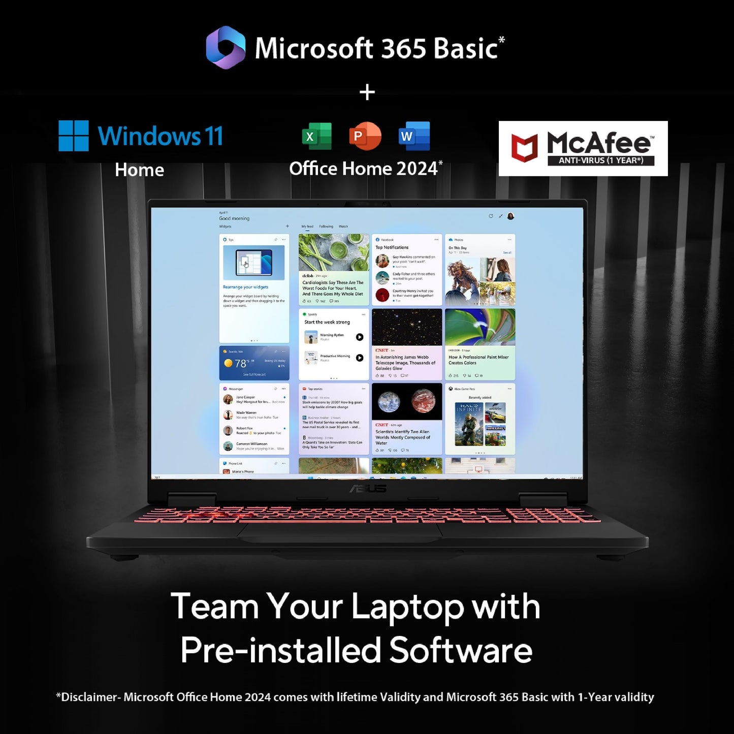 ASUS TUF F16, 14th Gen, Smartchoice,Intel Core i7 14650HX, Gaming Laptop(RTX 5060-8GB/16GB/1TB /FHD+/16"/165Hz/90WHrs/Windows 11/M365 Basic (1Year)*/Office 2024/Jaeger Gray/2.2 Kg) FX608JMR-RV049WS