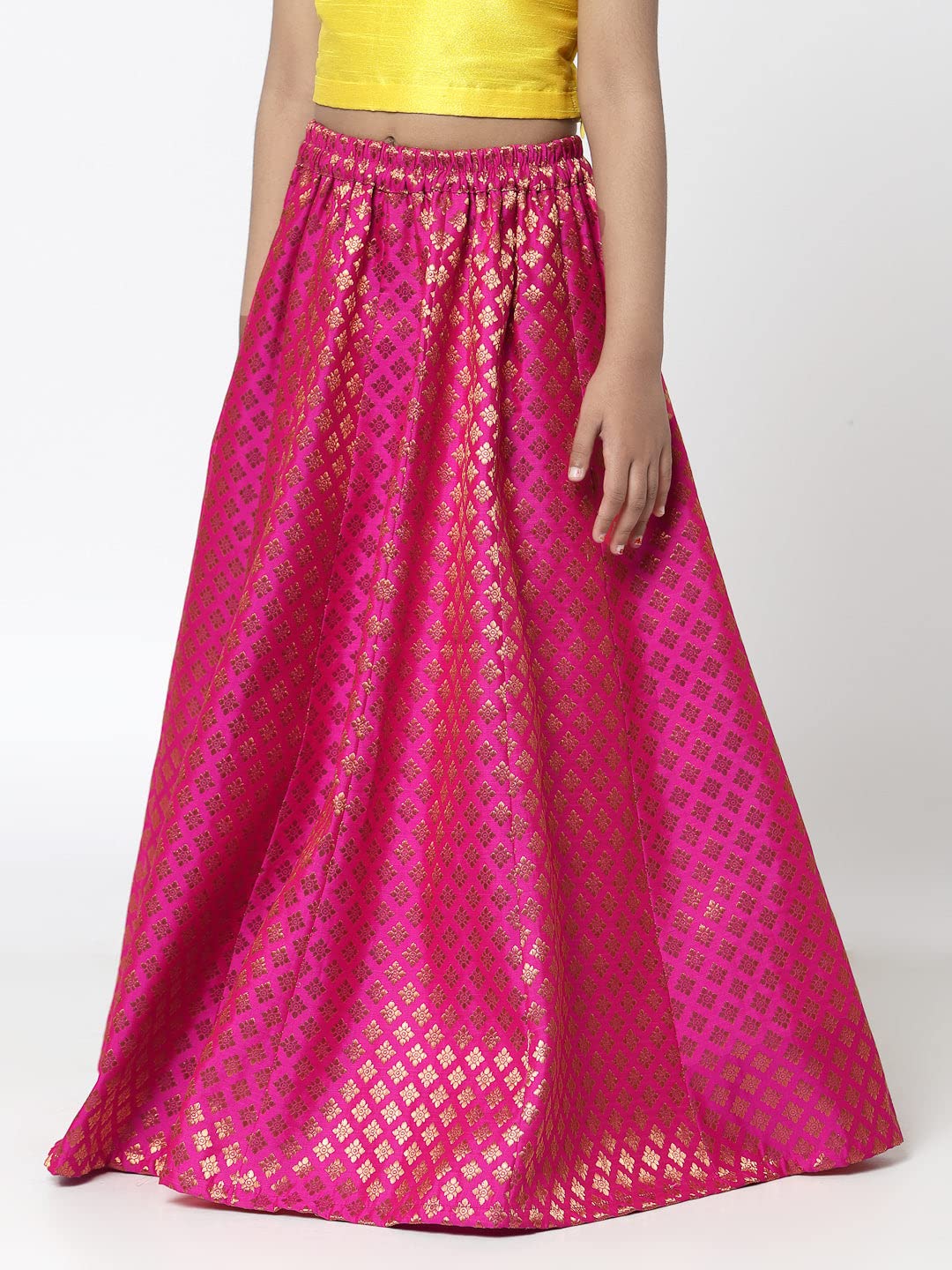 studio rasa Girls Brocade Festive Kalidaar Kids Skirt for Party Wedding (GSC12203/3-4_Pink)