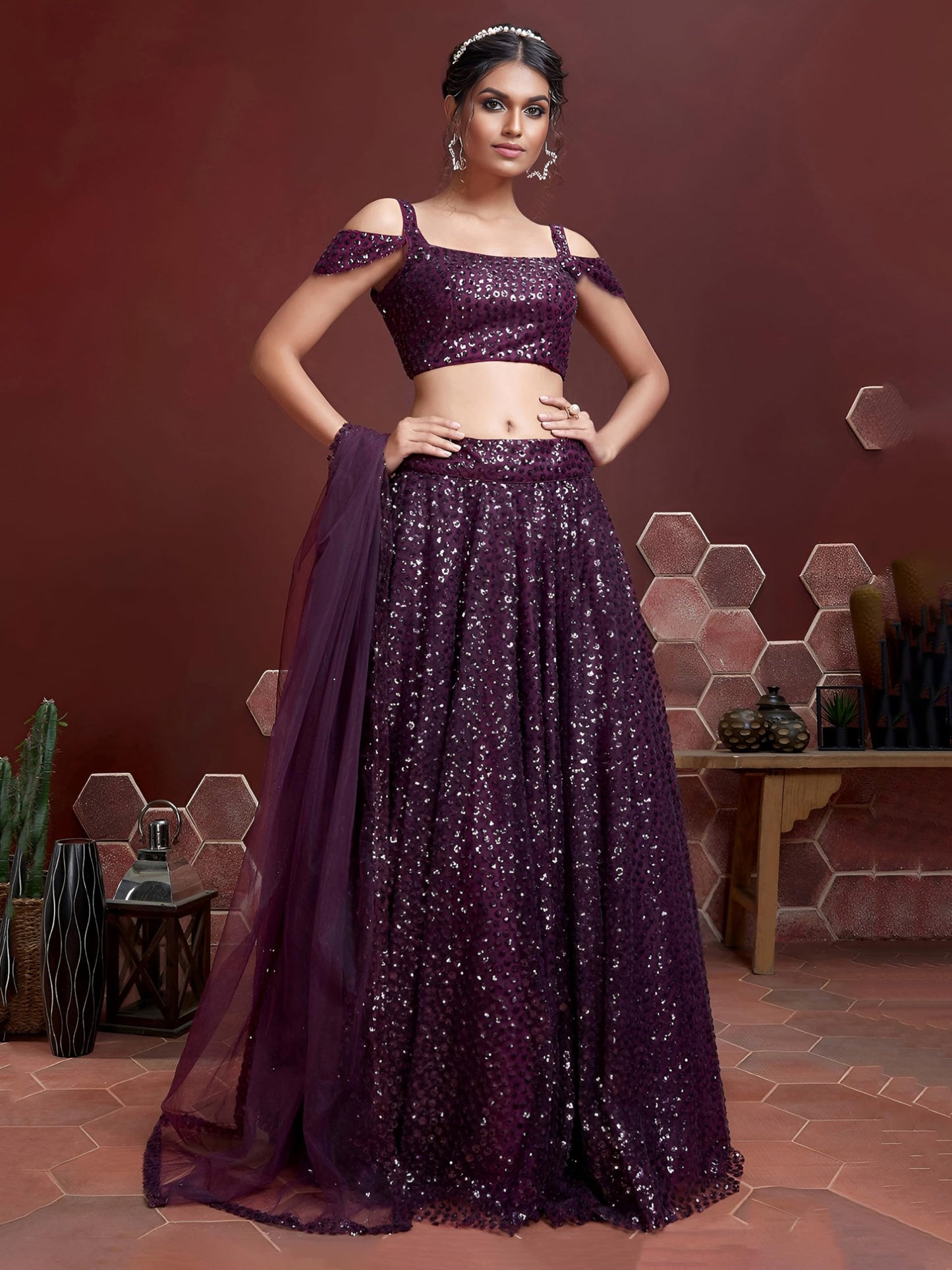 Zeel Clothing Women's Soft Net Sequins Work Semi-Stitched New Lehenga Choli with Dupatta (104-Purple-Wedding-Bridal-Latest-Lehenga; Free Size)