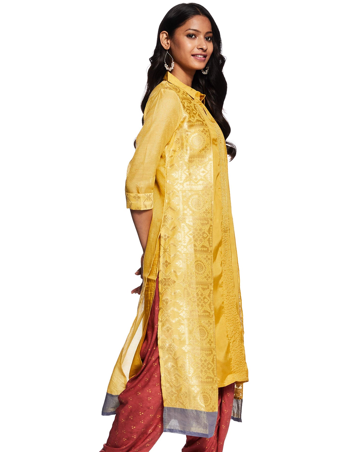 W for Woman Women's Rayon Solid Straight Kurta (19AUW12904-212657_Mustard_M (10))