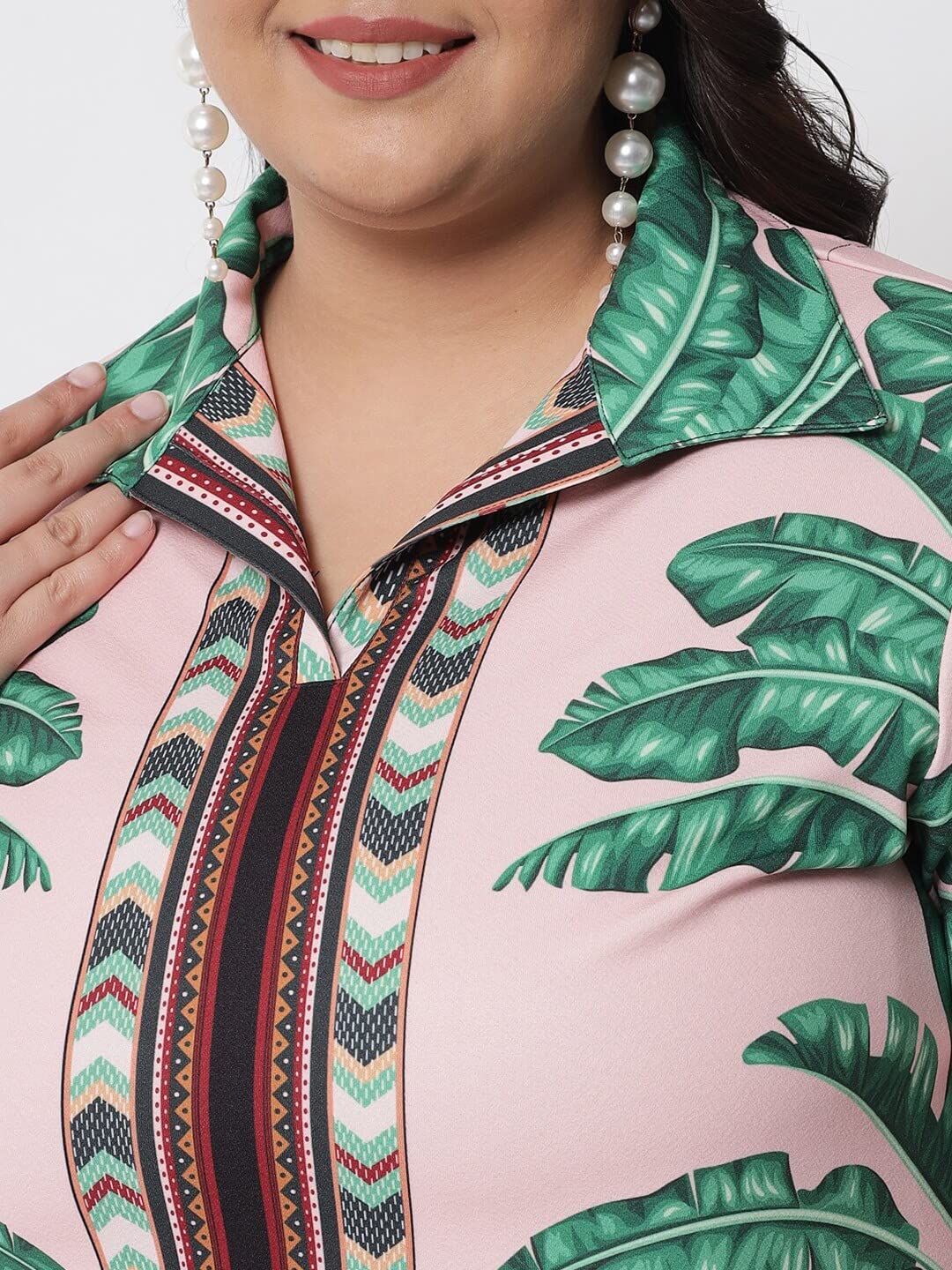 AMYDUS Women Plus Size Printed Polo Dress | Collared Neck | Short Sleeves | Smart Straight Fit | Knee Length | Western Dresses for Women - XL to 9XL