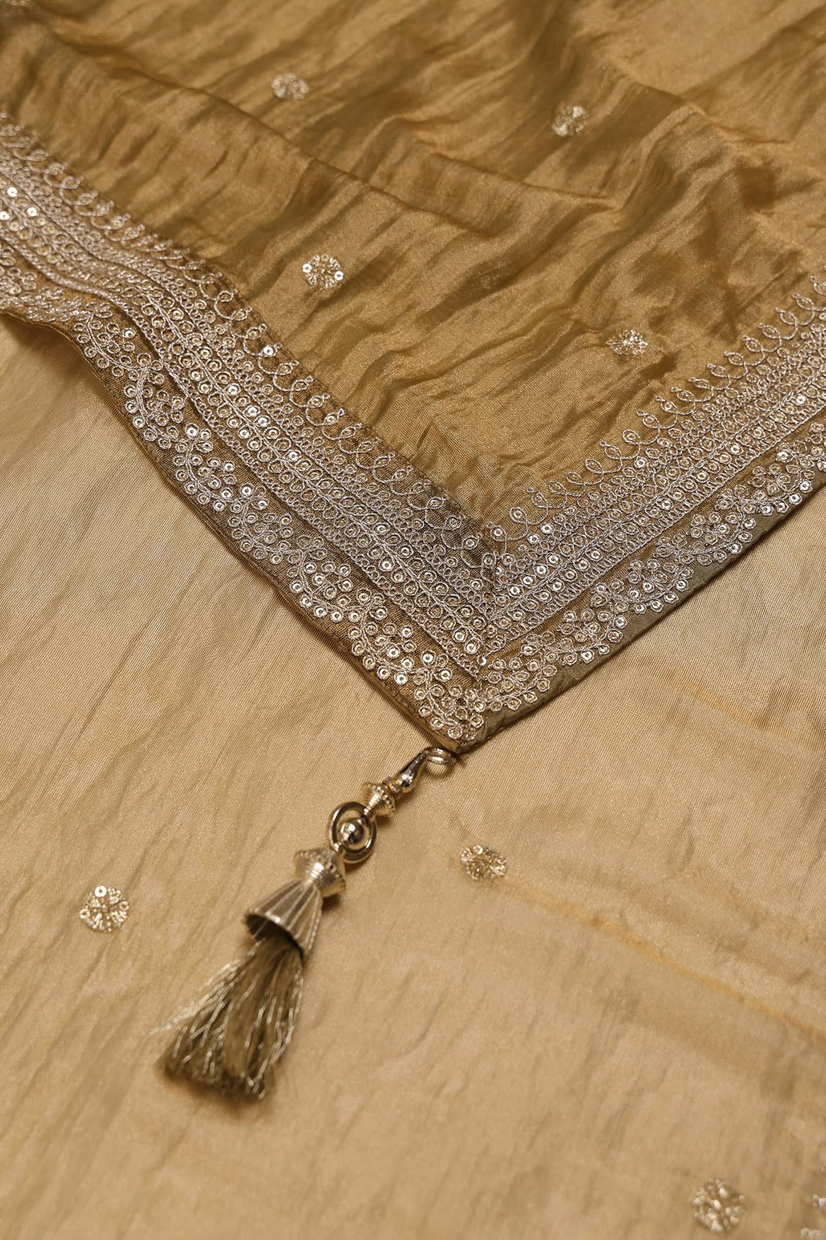 Soch Womens Olive Tissue Embroidered Salwar Suit With Sequins