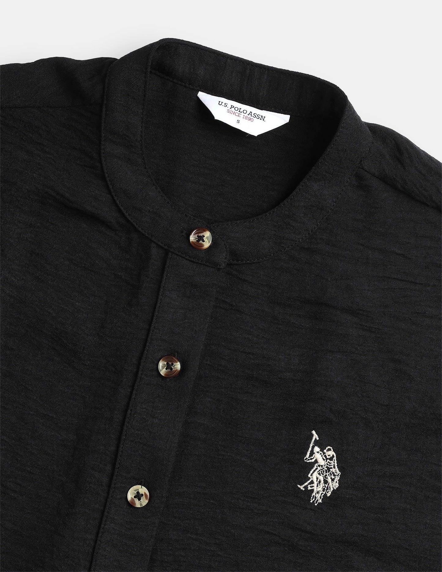 U.S. Polo Assn. Women Women's Solid Relaxed Fit Mandarin Shirt (UWSS26SHT334_Black_S)
