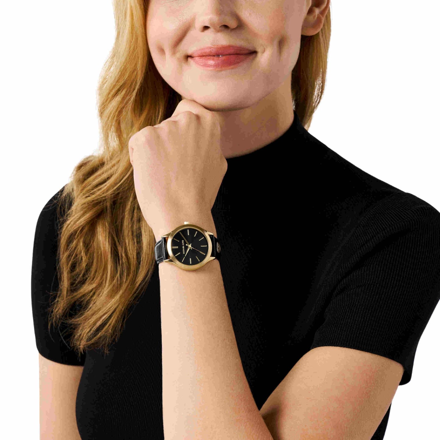 Michael Kors Leather Analog Black Dial Women's Watch-Mk7482, Band Color-Black