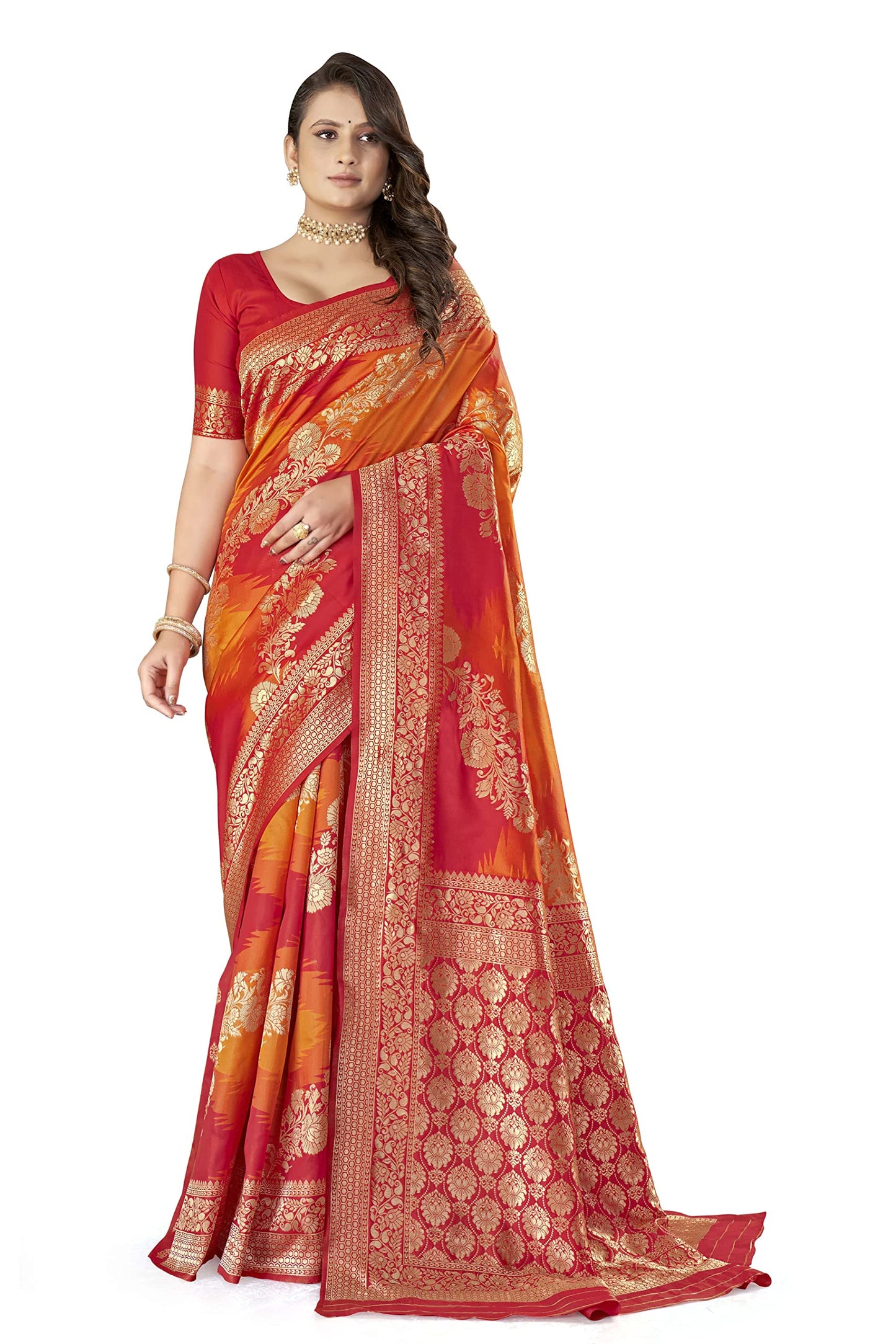 MANOHARI Women's Banarasi Silk Heavy Embroidery Traditional saree with Blouse PieceSaree