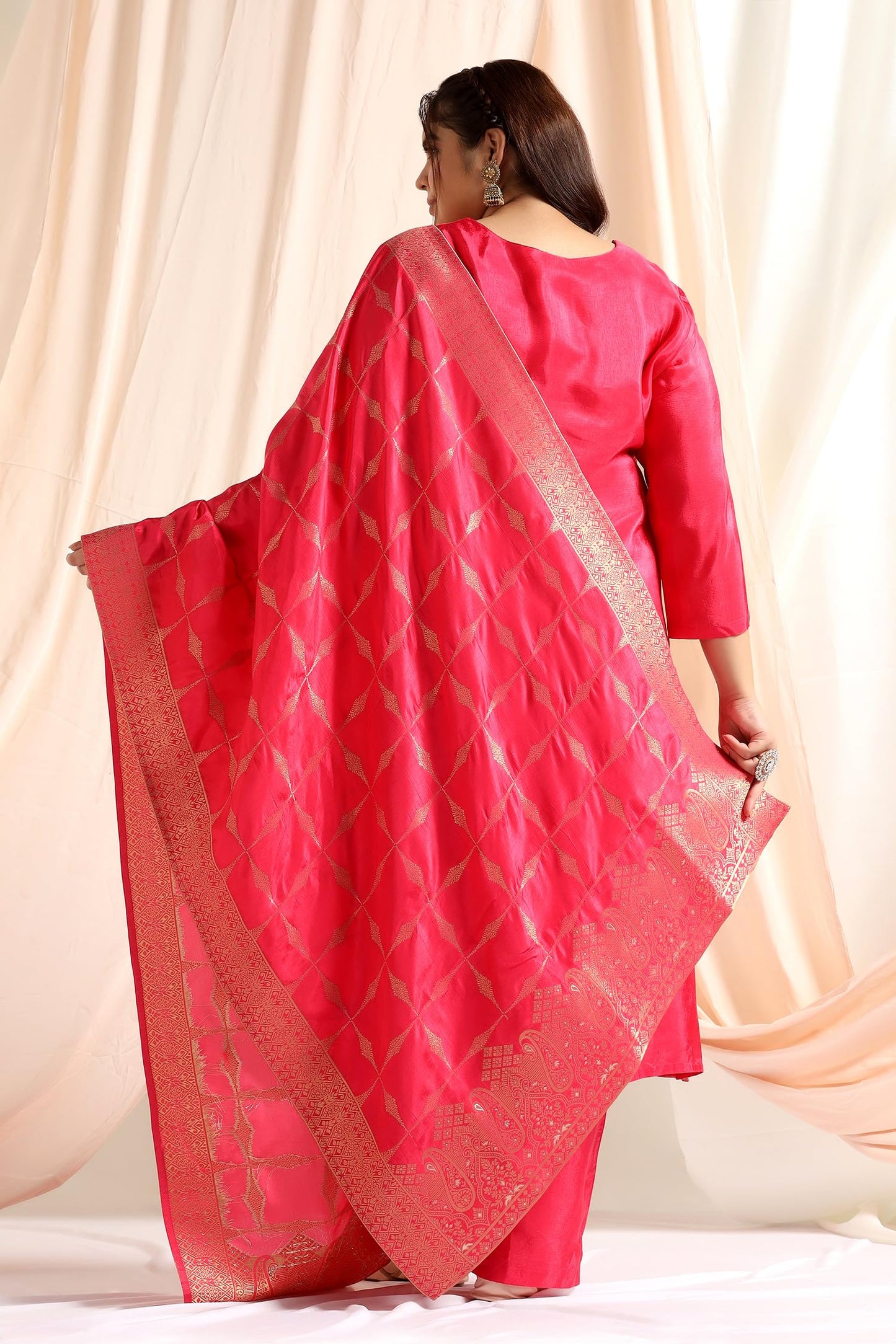 Jwalin Women's Plus Size Dola Silk Suit Set With Dupatta (JWWSET00077 RNI XL_Rani_XL)