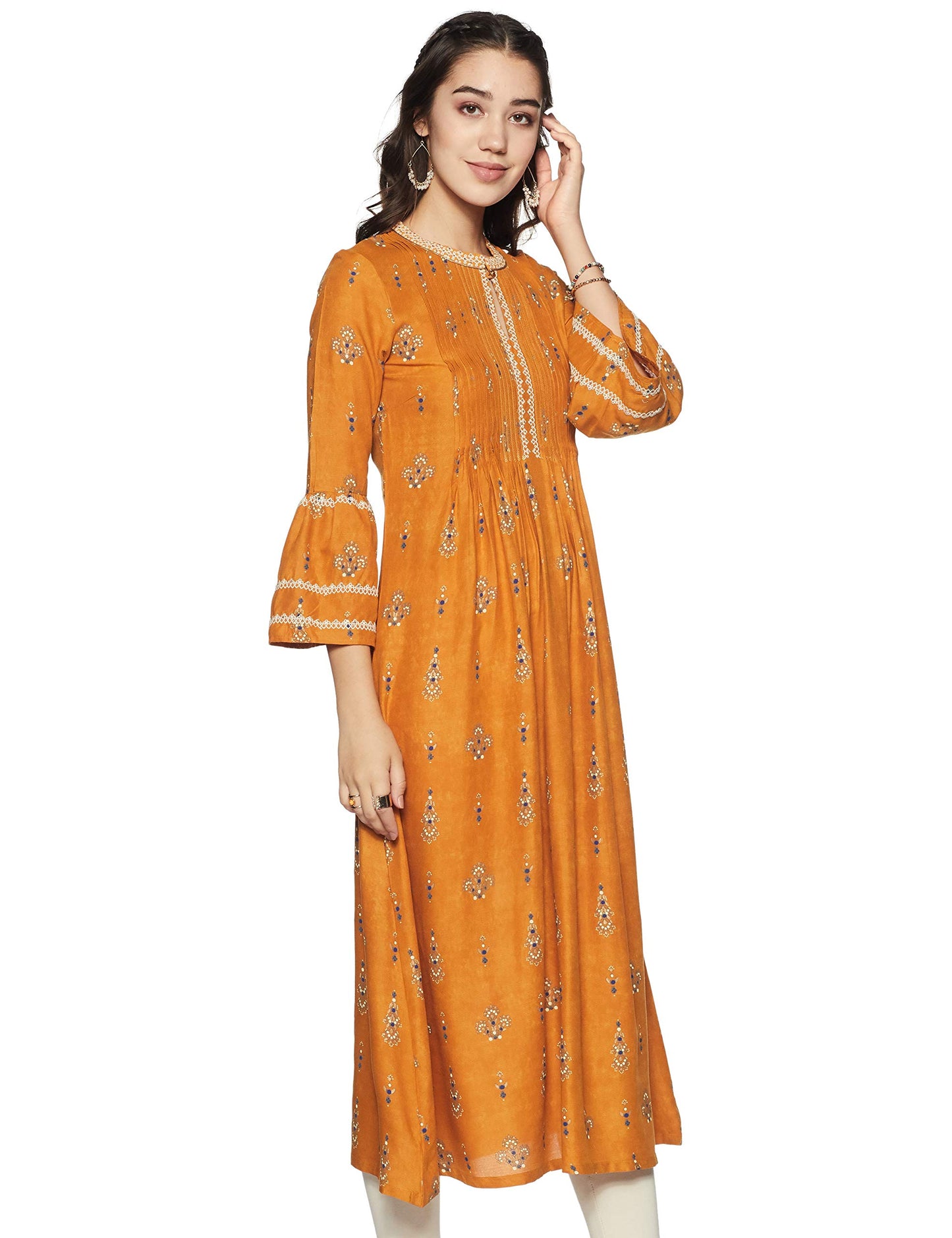 W for Woman Women's Rayon Kurta (19AUW12654-112755_Yellow_XS (6))