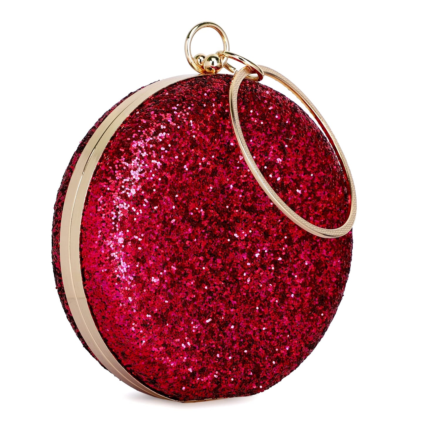 TOOBA Women Handicraft Beautiful Round Box Clutch Bag Purse for Bridal, Casual, Wedding Bag for Women & Girls (Glittering Magenta)