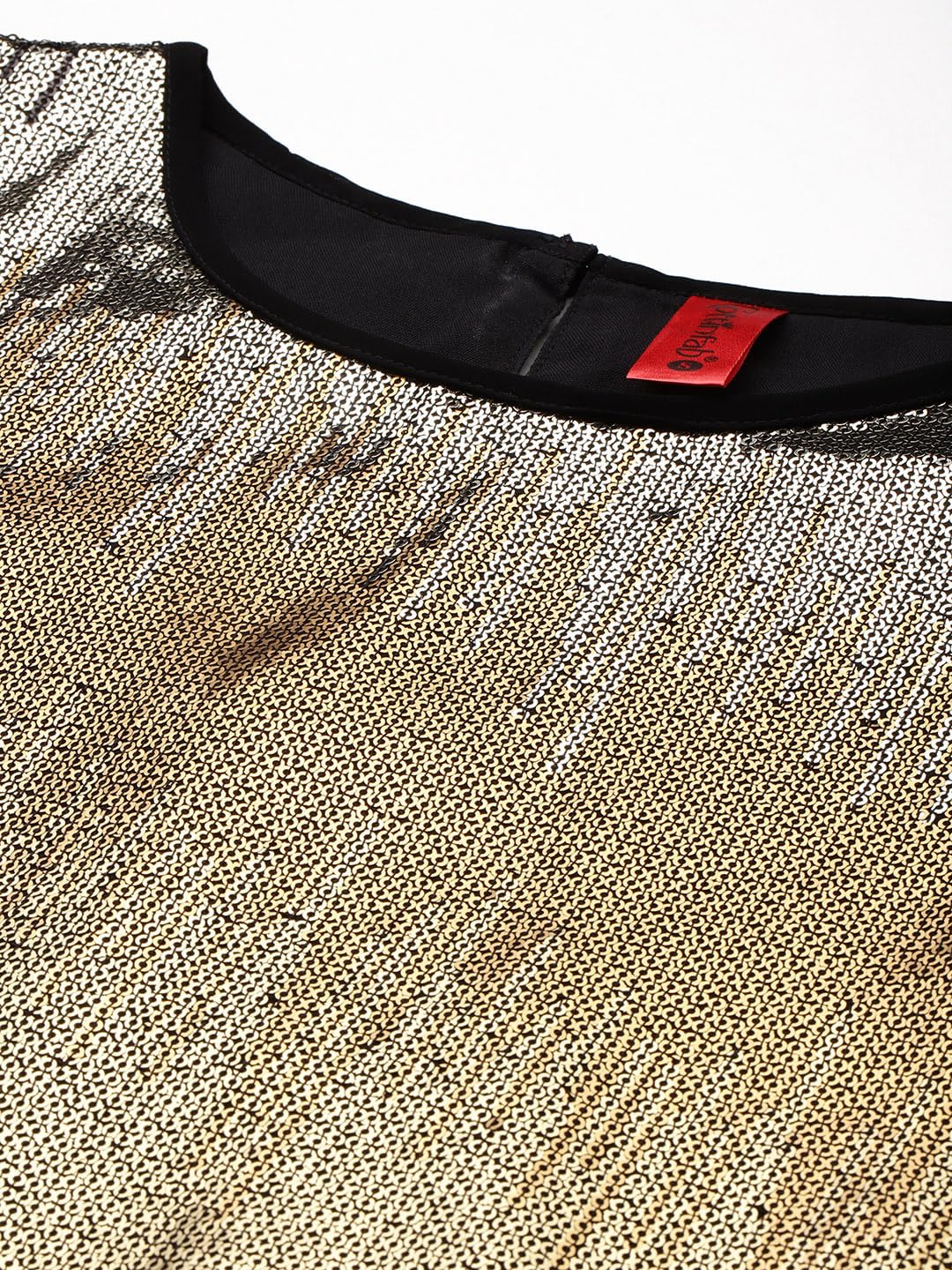 Cottinfab Women Black & Gold-Toned A-Line Sequinned Dress