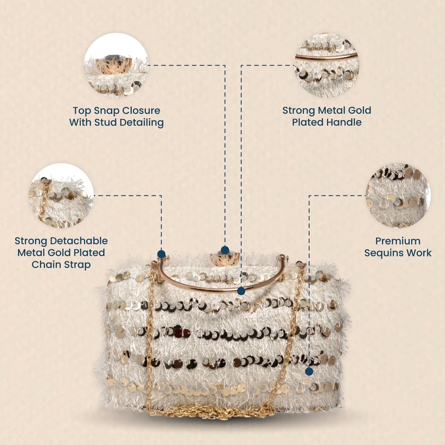 Artklim White Sequins Embroidery Velvet Party Clutch Bag For Women