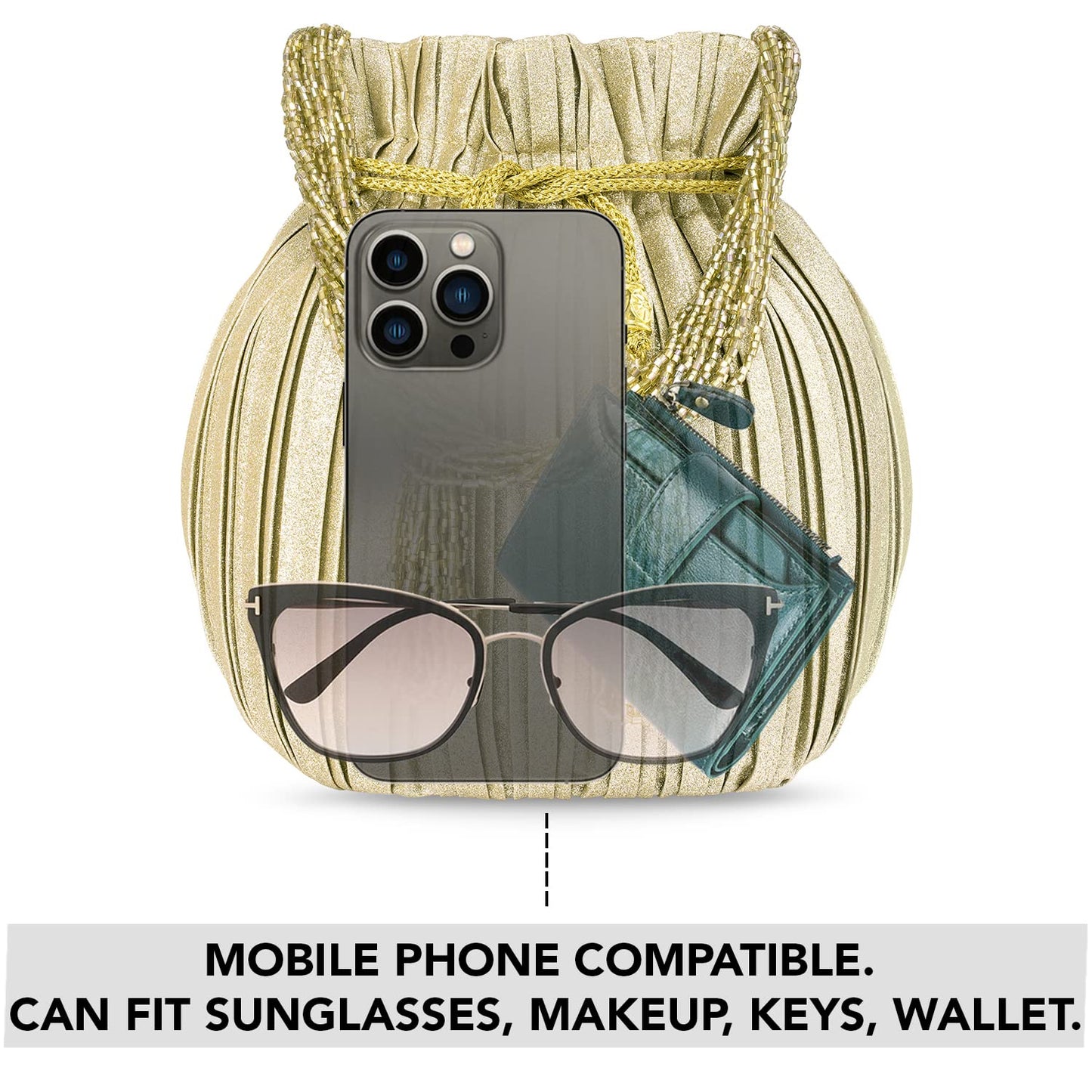 Peora Potli Bags for Women Evening Bag Clutch Ethnic Bride Purse with Drawstring (P63G)