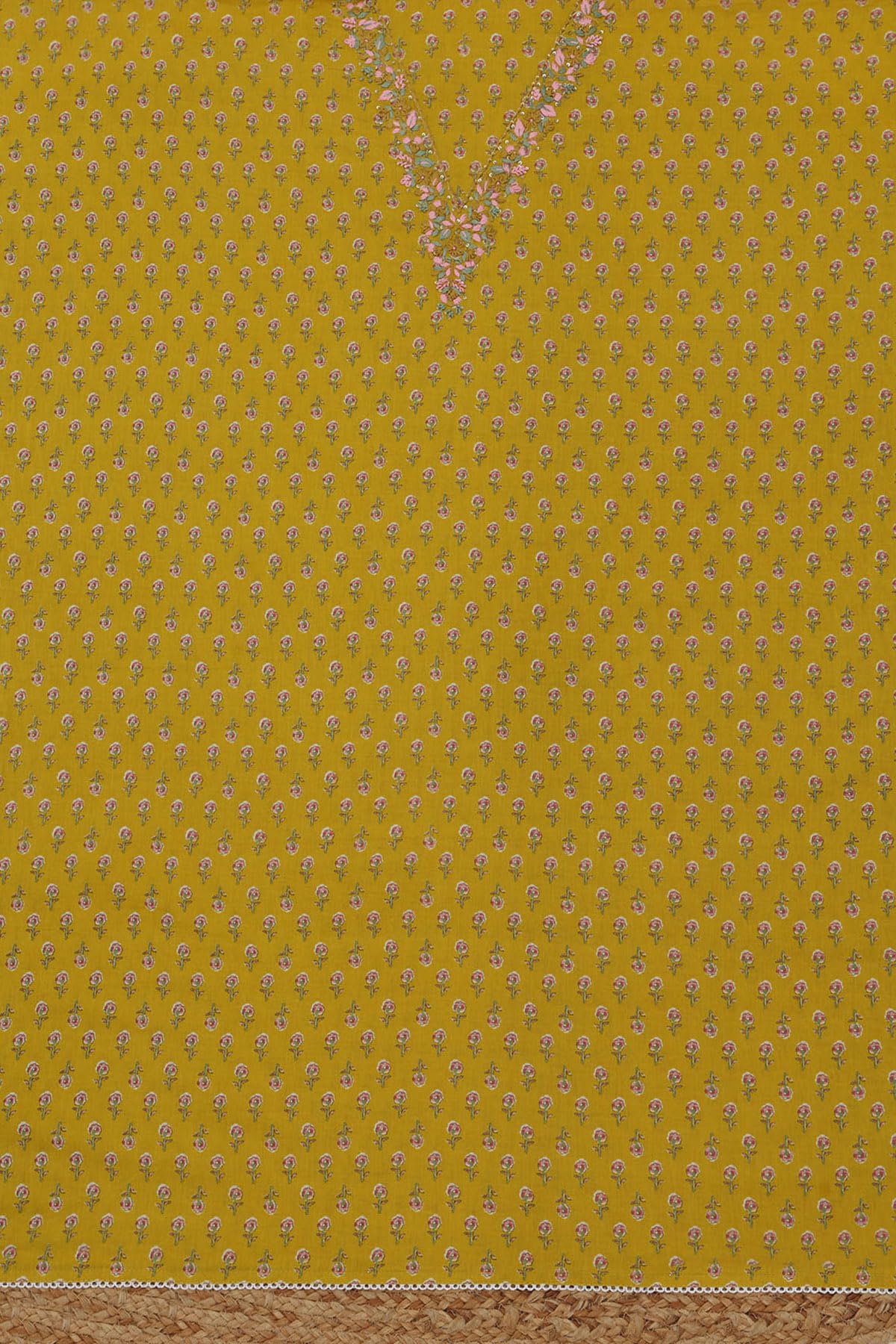 Soch Womens Mustard Cotton Floral Dress Material With Thread Work