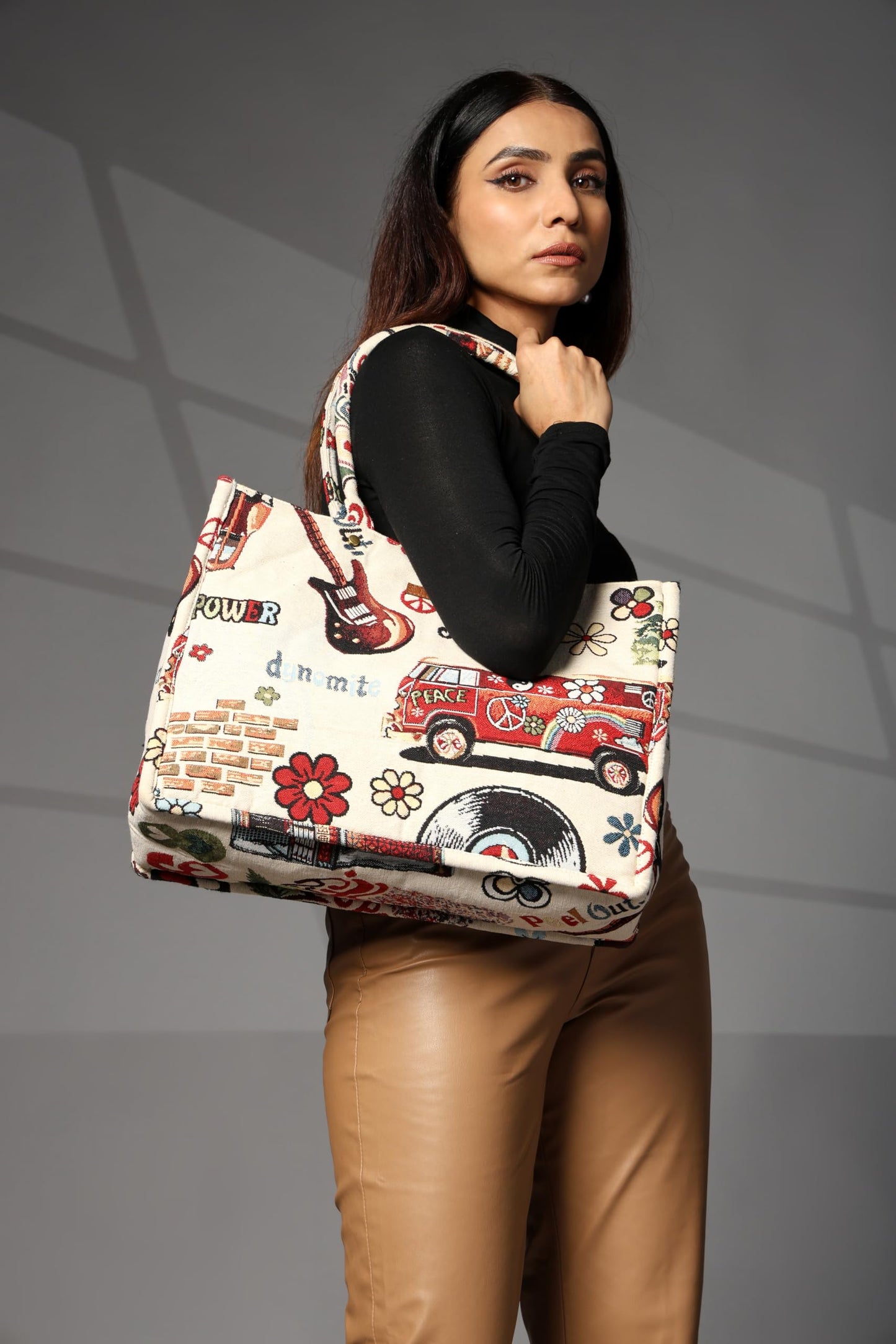 ENSAC Cotton Jacquard Tote Bag for Women, Stylish Handbag for women with Zip Closure | Fit for Office Bag, College, Travel Use | Handcrafted in India