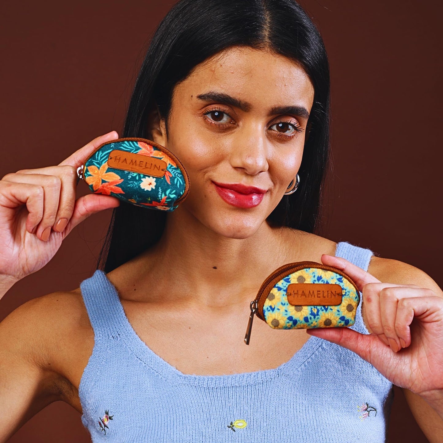 Hamelin Mini Travel Coin Pouch | Coin Purse | Small Pouch for Women | Earphone Pouch for Girls | Mini Pouches for Women | Coin Purse (Set of Two -Floral)| Ideal Gift for Woman