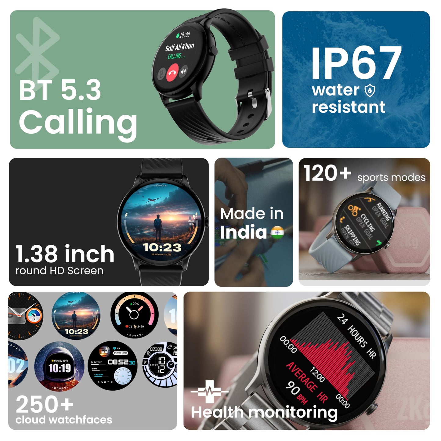 Boult Dire Smart Watch with 1.38'' 2.5D Curved HD Display, BT Calling, IP67, 500 Nits Brightness,250+ Watchfaces, 120+ Sports Mode, AI Voice Assistant, SpO2 Monitoring (Black Strap)