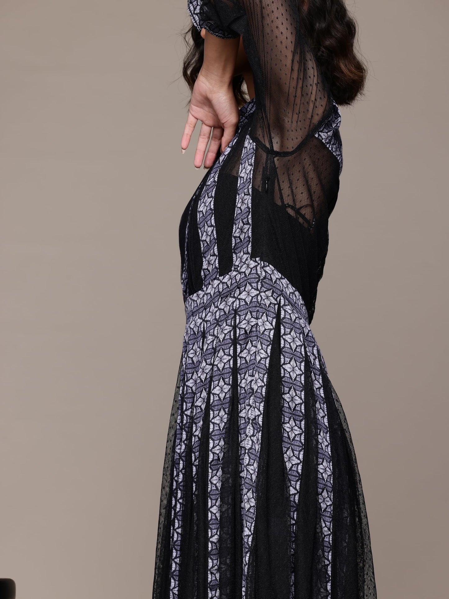 Label RITU KUMAR Collar Neck Full Sleeves Printed Long Dress