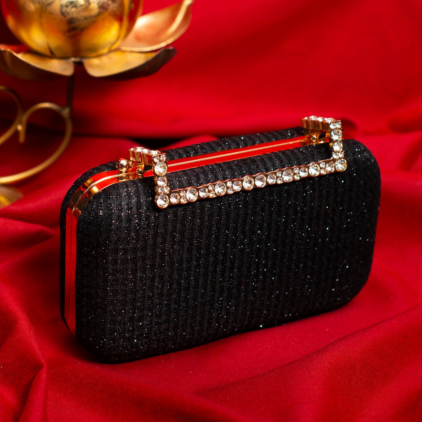 Artklim Black Shimmery Fabric Party Clutch Bag For Women